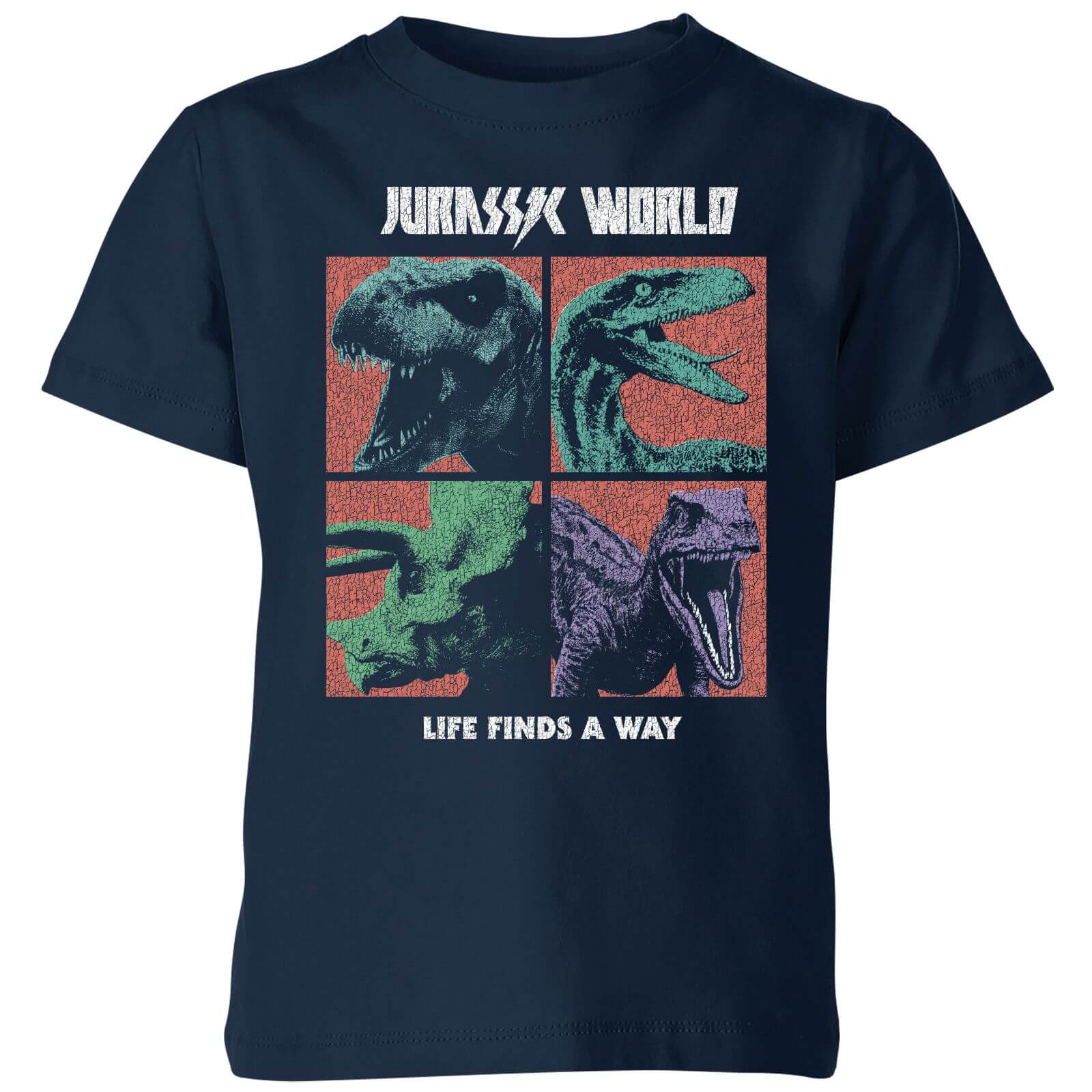 

Jurassic Park World Four Colour Faces Kids' T-Shirt - Navy - 3-4 Anni - Blu Navy