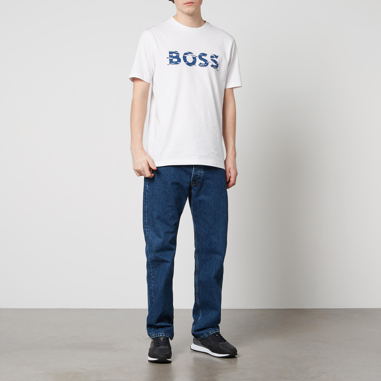 boss green logo-print stretch-cotton t-shirt - m