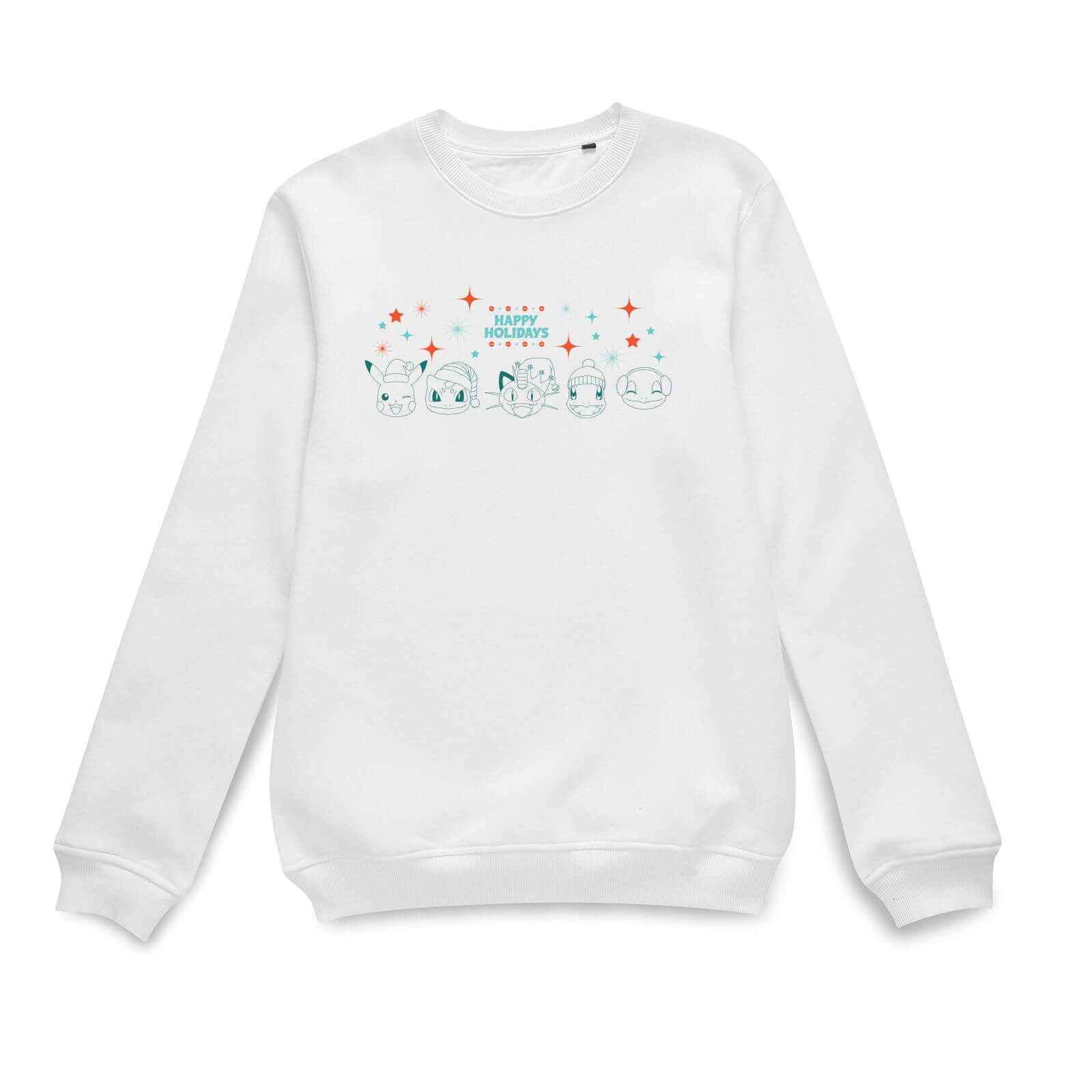Pokemon Happy Holidays Outlines Christmas Jumper - White - L - Bianco