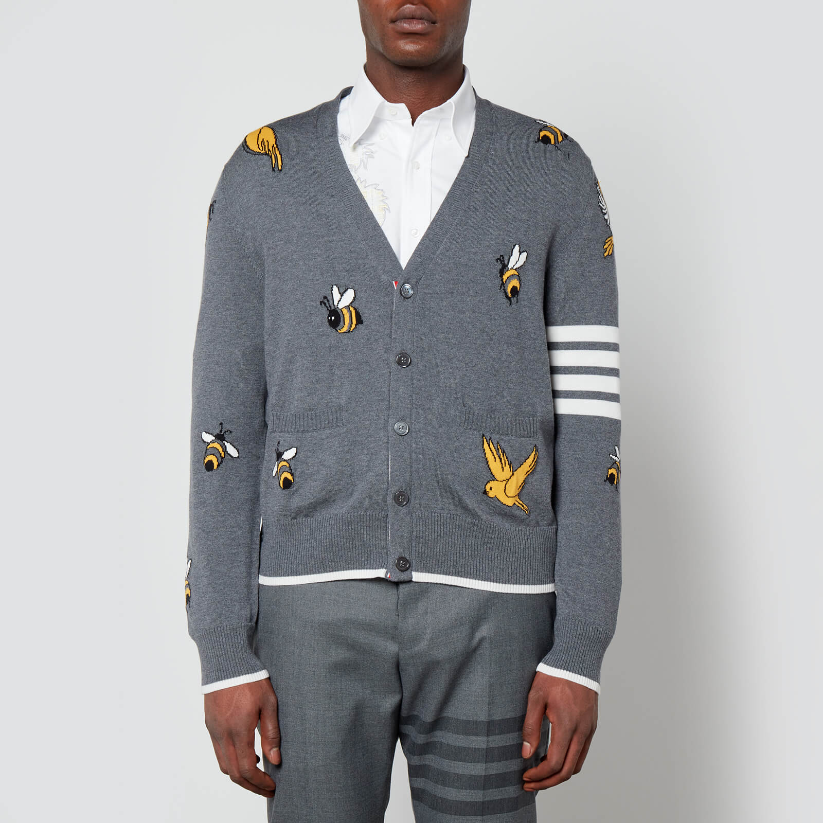 thom browne birds and bees wool and cotton-blend cardigan - 3/l