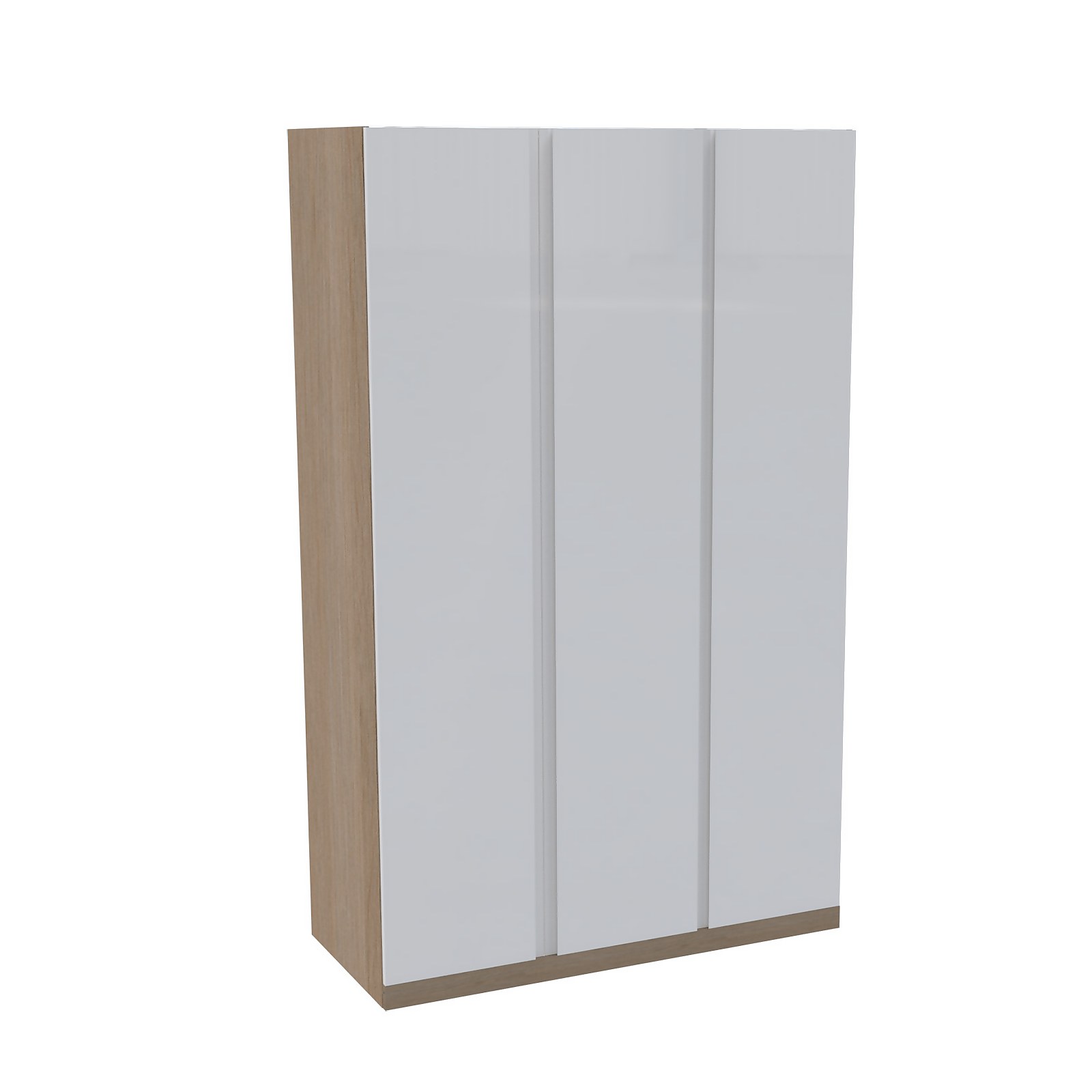 House Beautiful Escape Triple Wardrobe, Oak Effect Carcass - Gloss White Handleless Door (W) 1350mm x (H) 2196mm