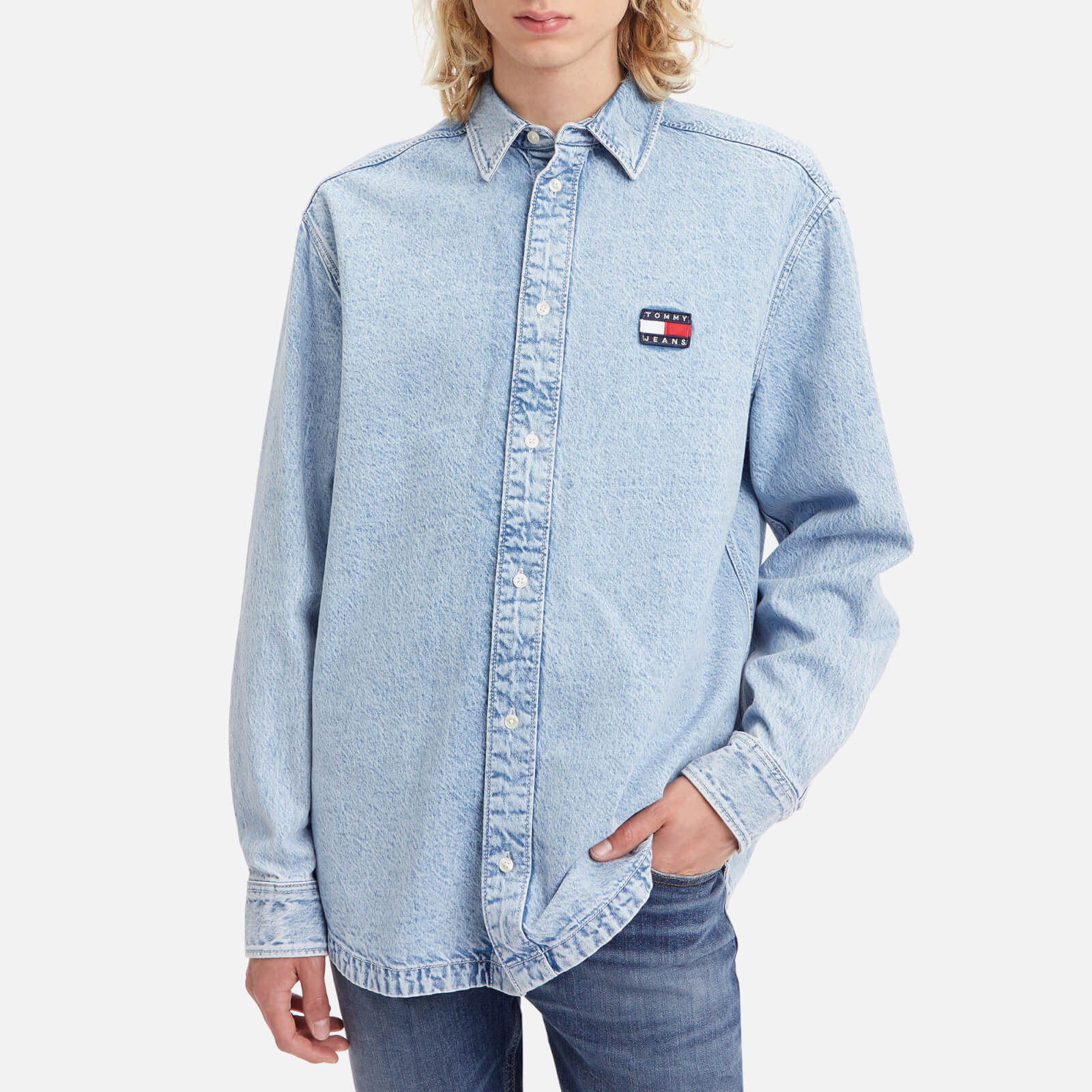 Tommy Jeans Archive Logo-Appliqued Cotton-Denim Shirt