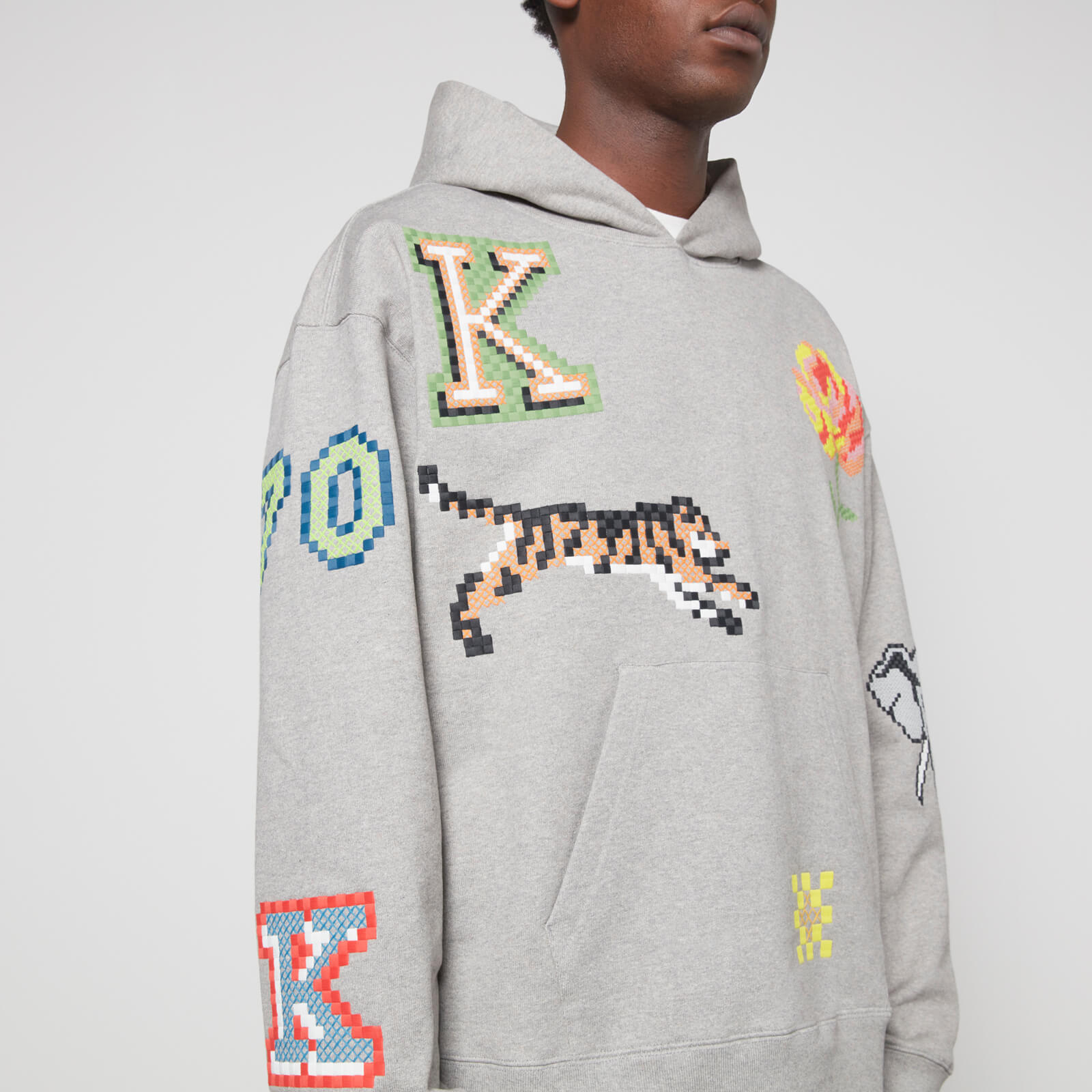 Kenzo Pixel Embroidered Cotton-blend Jersey Hoodie - S Grey Fd55sw4674me.94 Hoodies And Sweatshirts Clothing Accessories, Grey