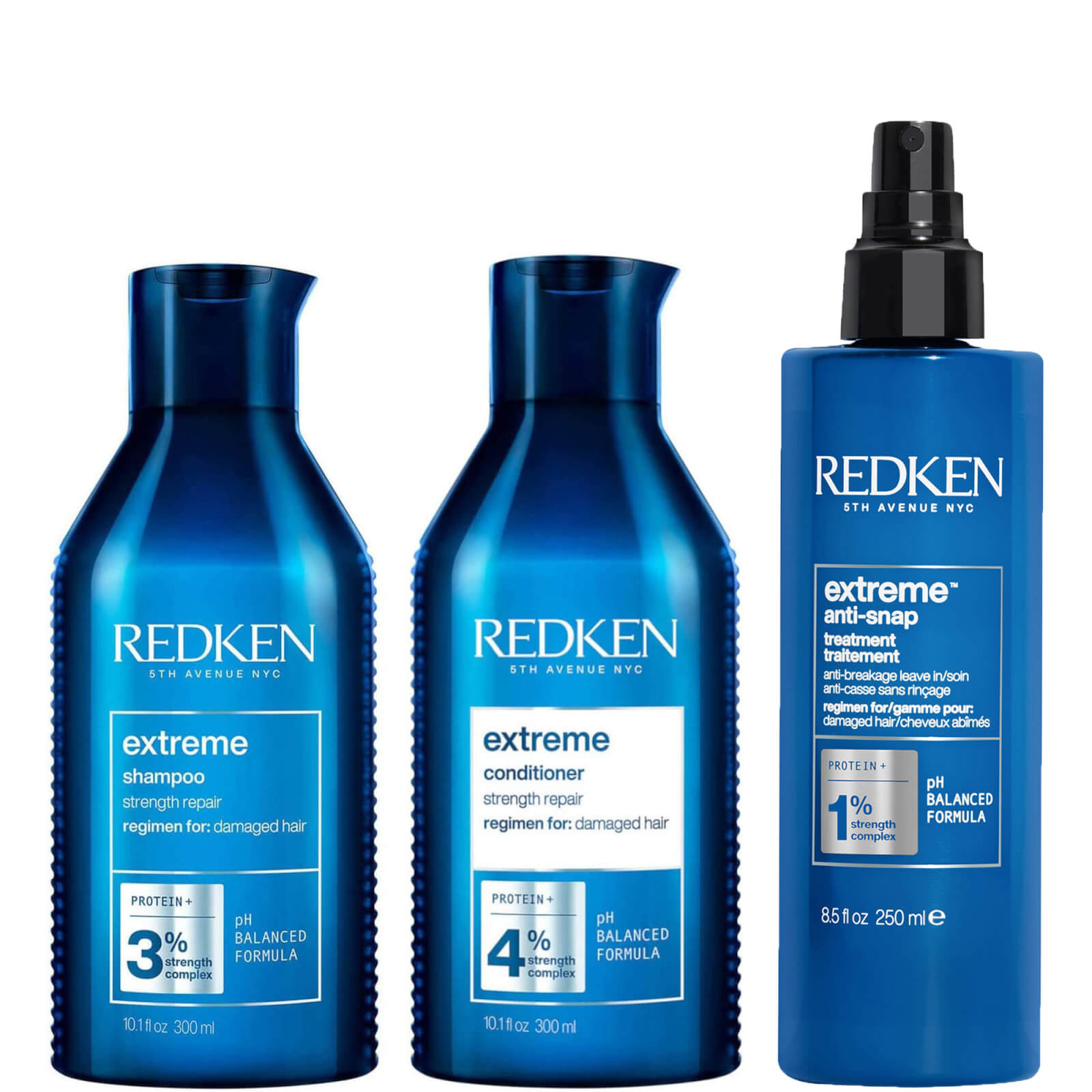 Image of Redken Extreme Shampoo, Conditioner and Anti-Snap Leave-in Treatment Strength Repair Bundle for Damaged Hair