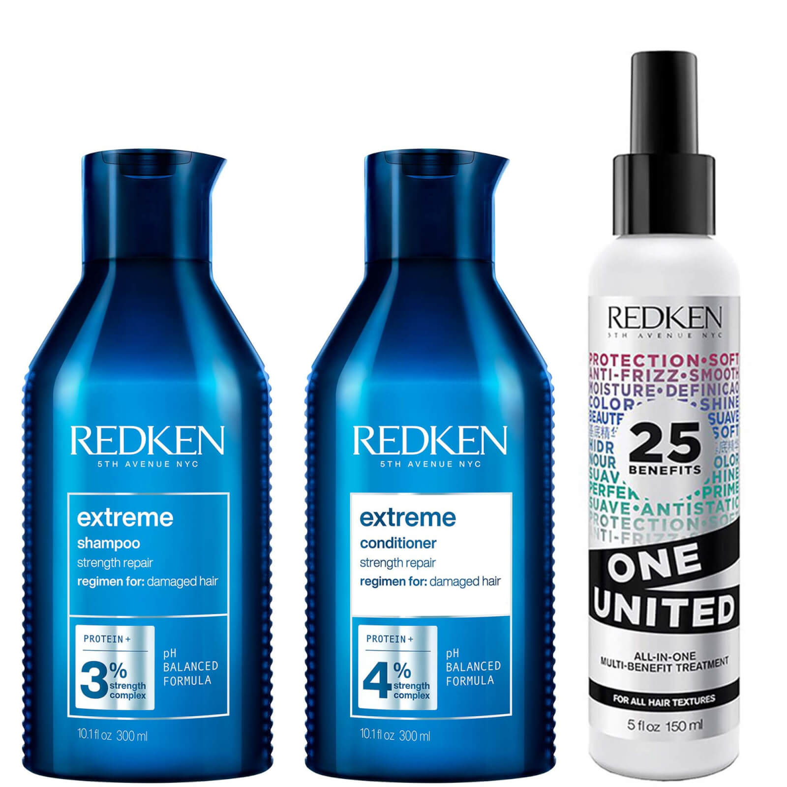 Redken Extreme Shampoo, Conditioner and One United Multi-Benefit Leave-in Treatment, Strength Repair