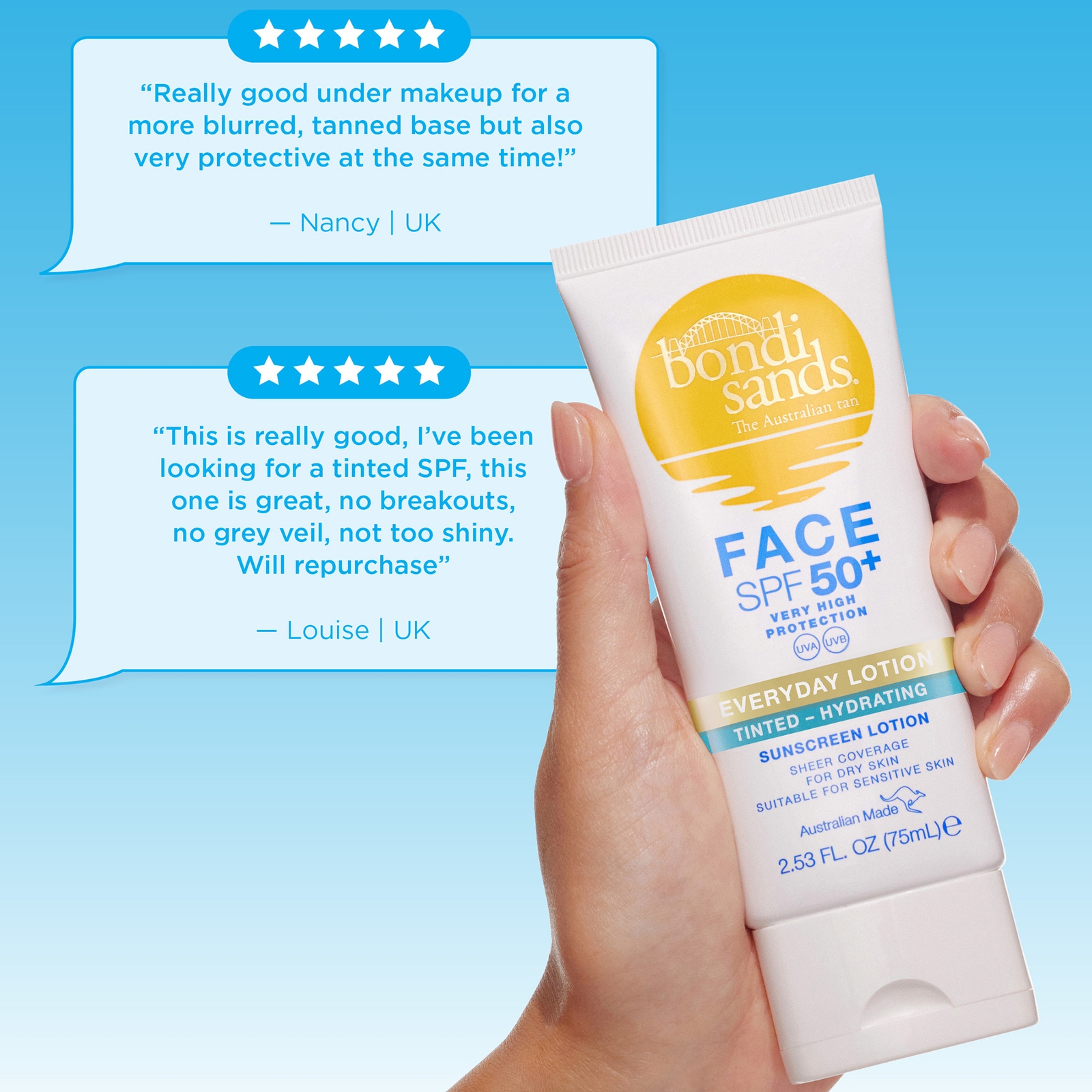 Thumbnail - Bondi Sands LSF 50+ Duftstofffreie 3-Sterne Hydrating Getönte Gesichtslotion 75 ml
