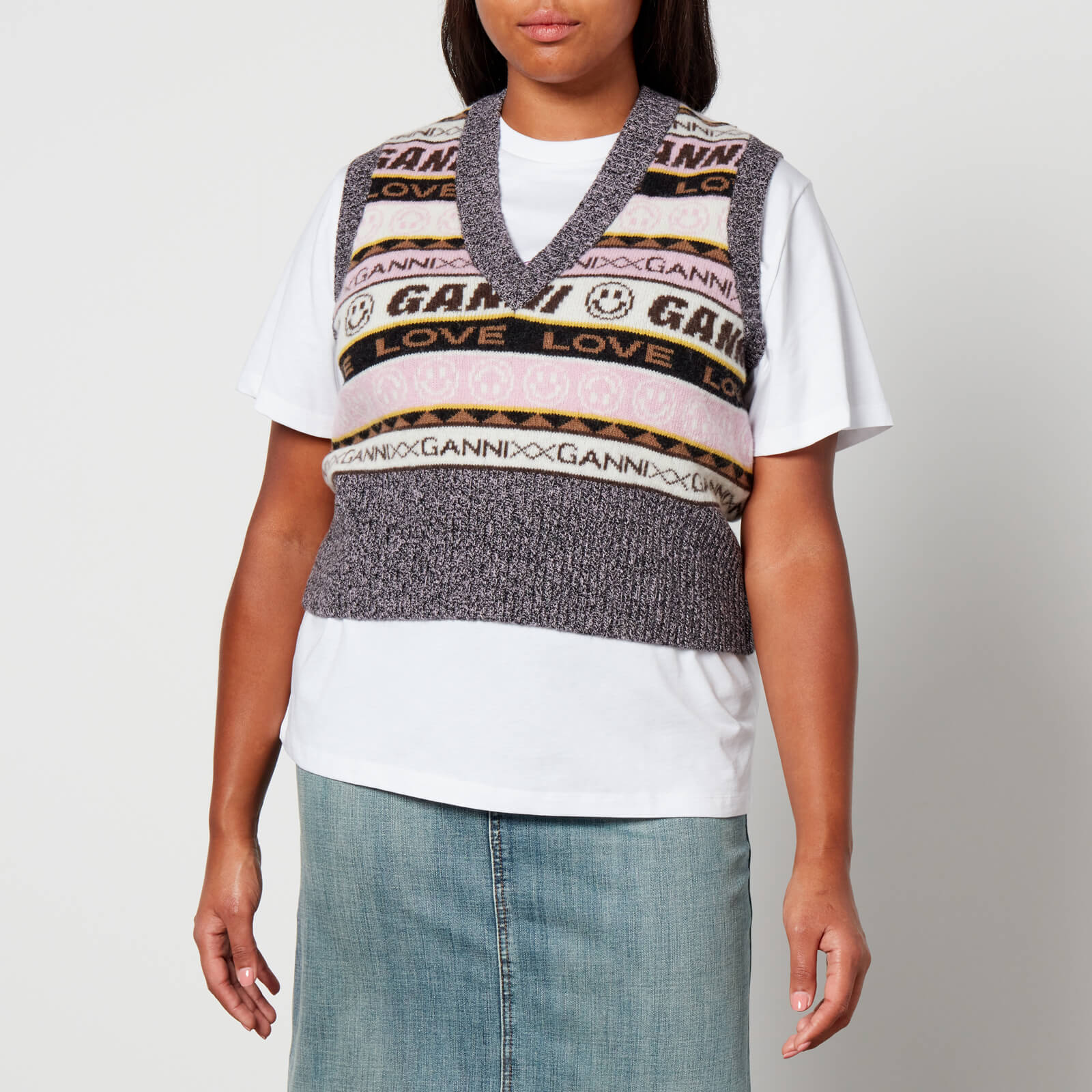 Ganni Graphic Cropped Wool-Blend Vest - XL product