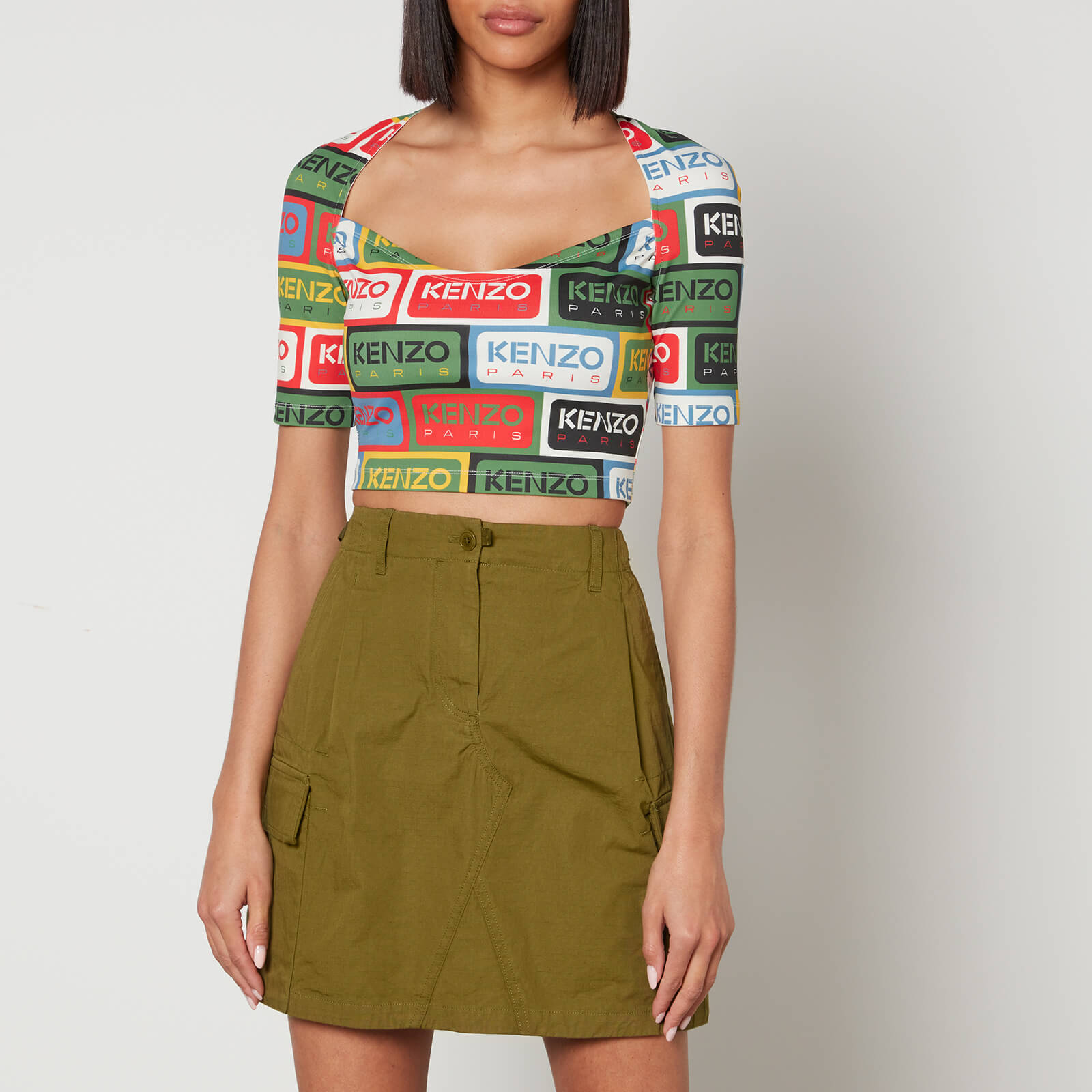 kenzo cropped printed jersey top - s