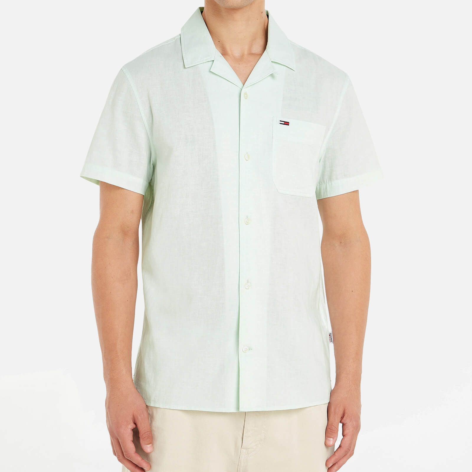 tommy jeans classic camp cotton and linen-blend shirt - s