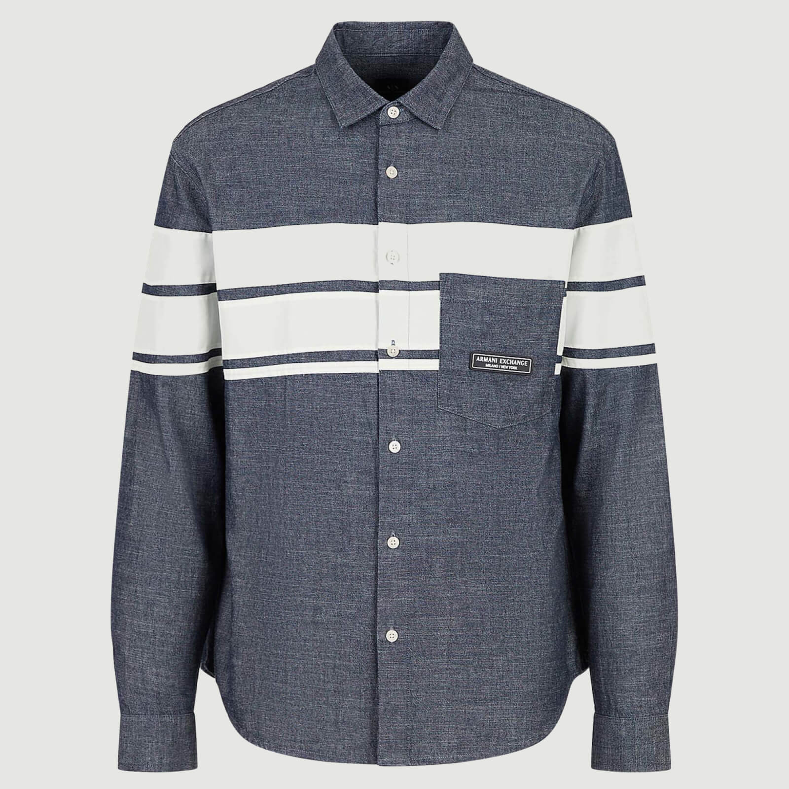 Armani Exchange Chambray Stripe Cotton Long-Sleeved Shirt