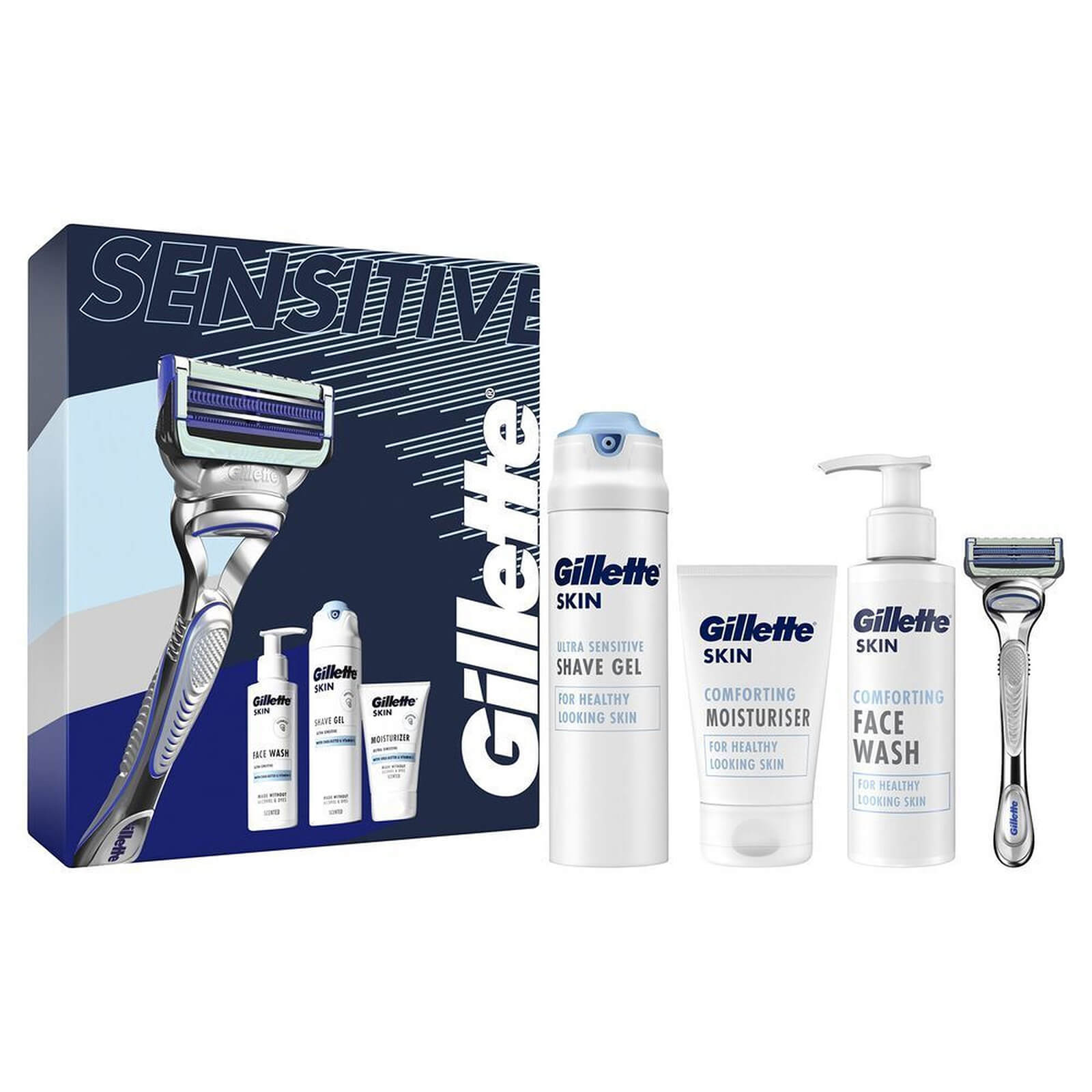 Gillette SkinGuard Sensitive Giftset: Razor  SKIN Wash  Gel  Moisturiser