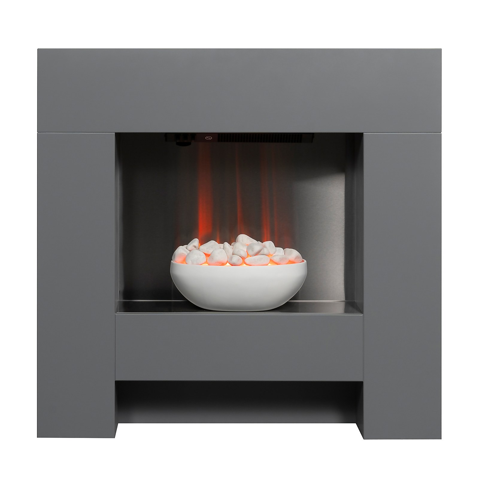 Adam Cubist Electric Fireplace Suite with Flat to Wall Fitting in Grey, 36 Inch