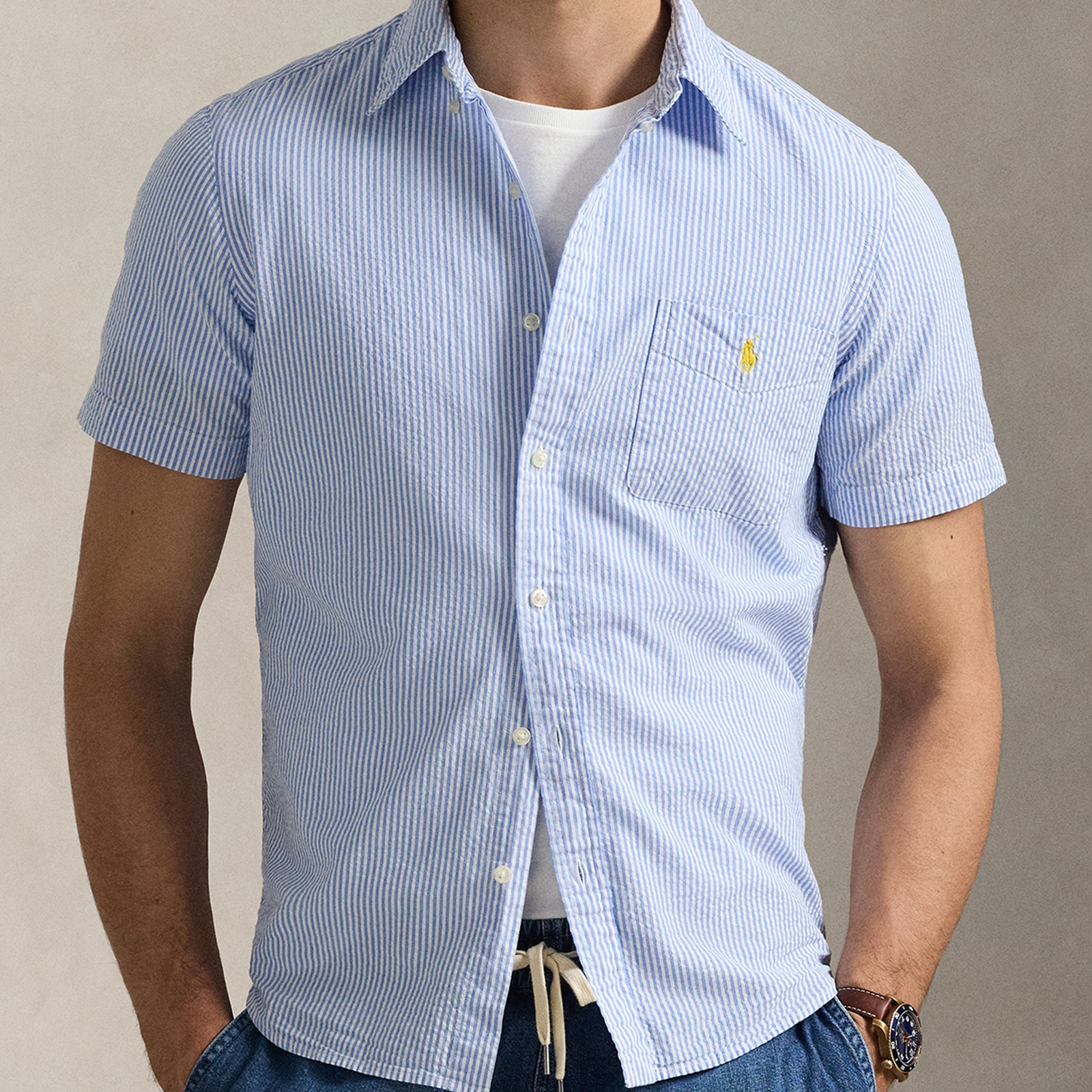 Polo Ralph Lauren Striped Cotton-Seersucker Shirt - M