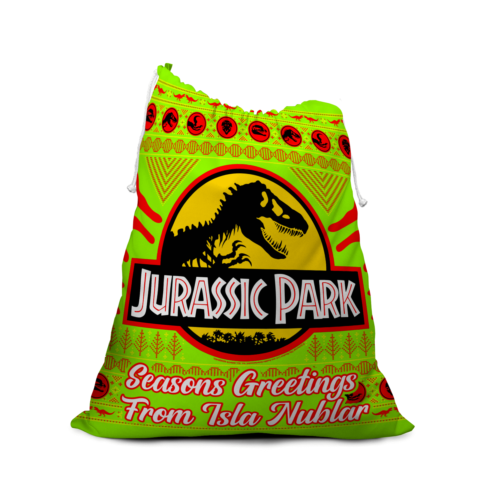 

Seasons Greetings From Isla Nublar Neon Christmas Santa Sack