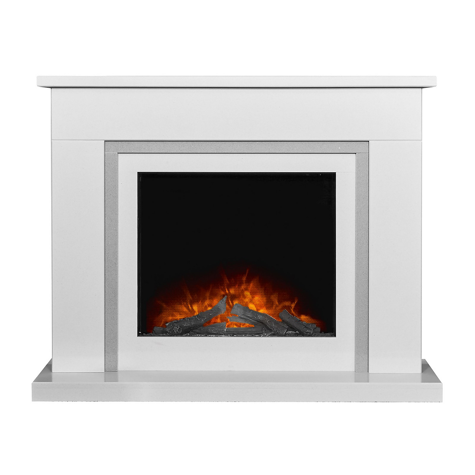 Adam Mayfair White & Grey Marble Fireplace with Ontario Electric Fire with Flat to Wall Fitting, 43 Inch