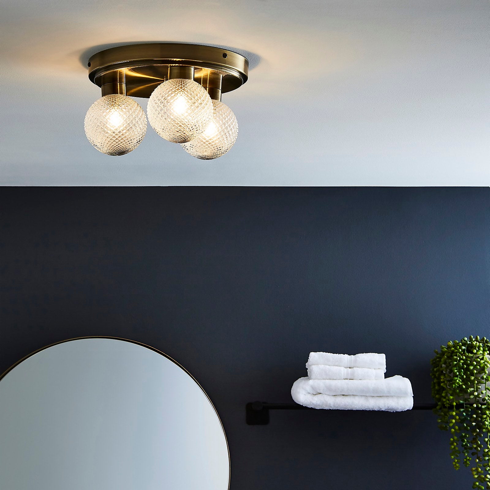 Homebase Edit - Vermont Antique Brass 3lt IP44 Bathroom Ceiling Light thumbnail