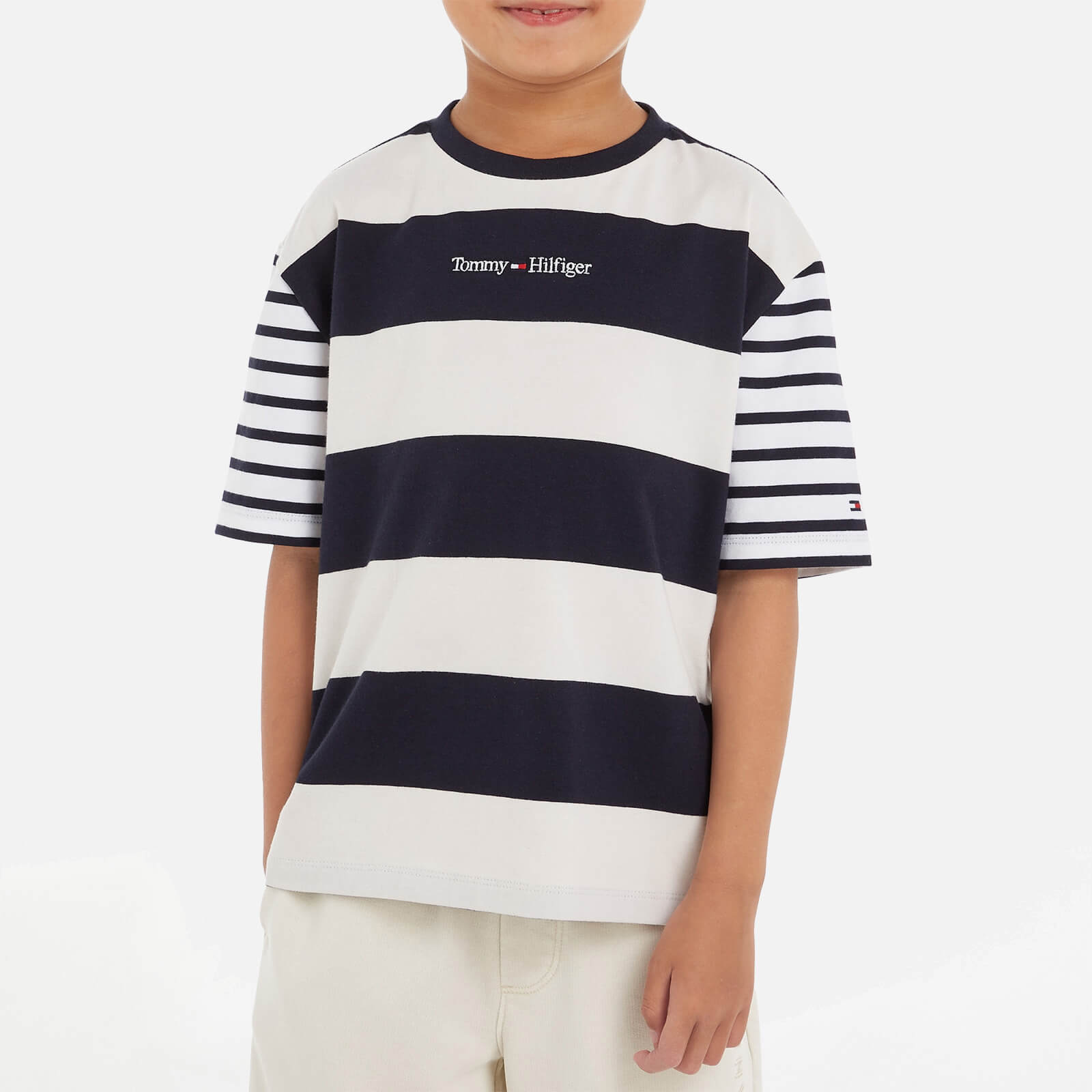 Tommy Hilfiger Boys' Bold Stripe Logo Cotton-Blend T-Shirt - 14 Years