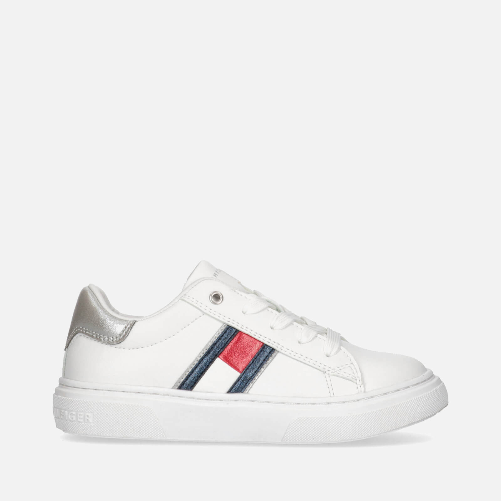 Tommy Hilfiger Kids' Flag Low Cut Lace Up Sneakers - White/Silver - UK 12 Kids