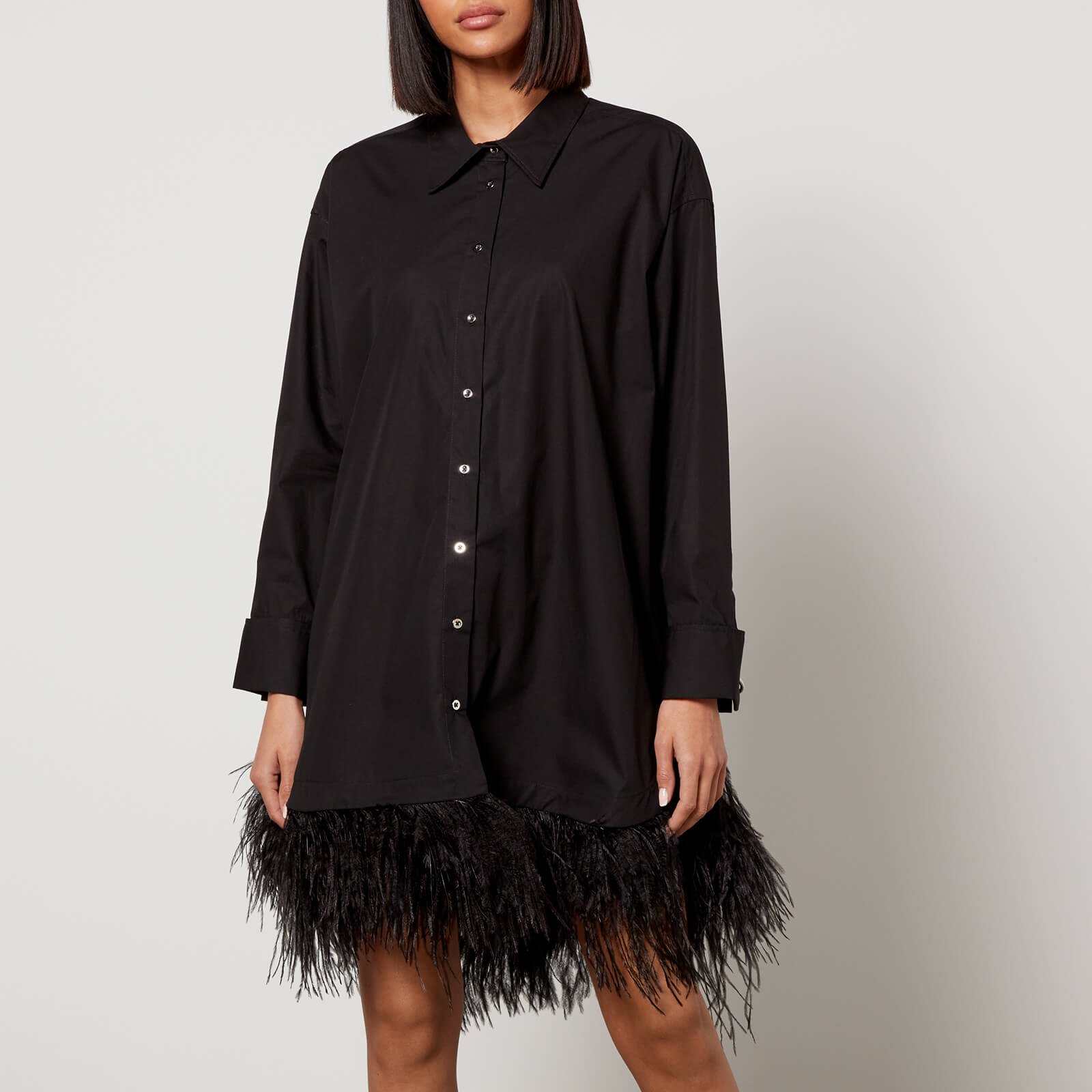 marques almeida feather-trimmed organic cotton shirt dress - uk 10