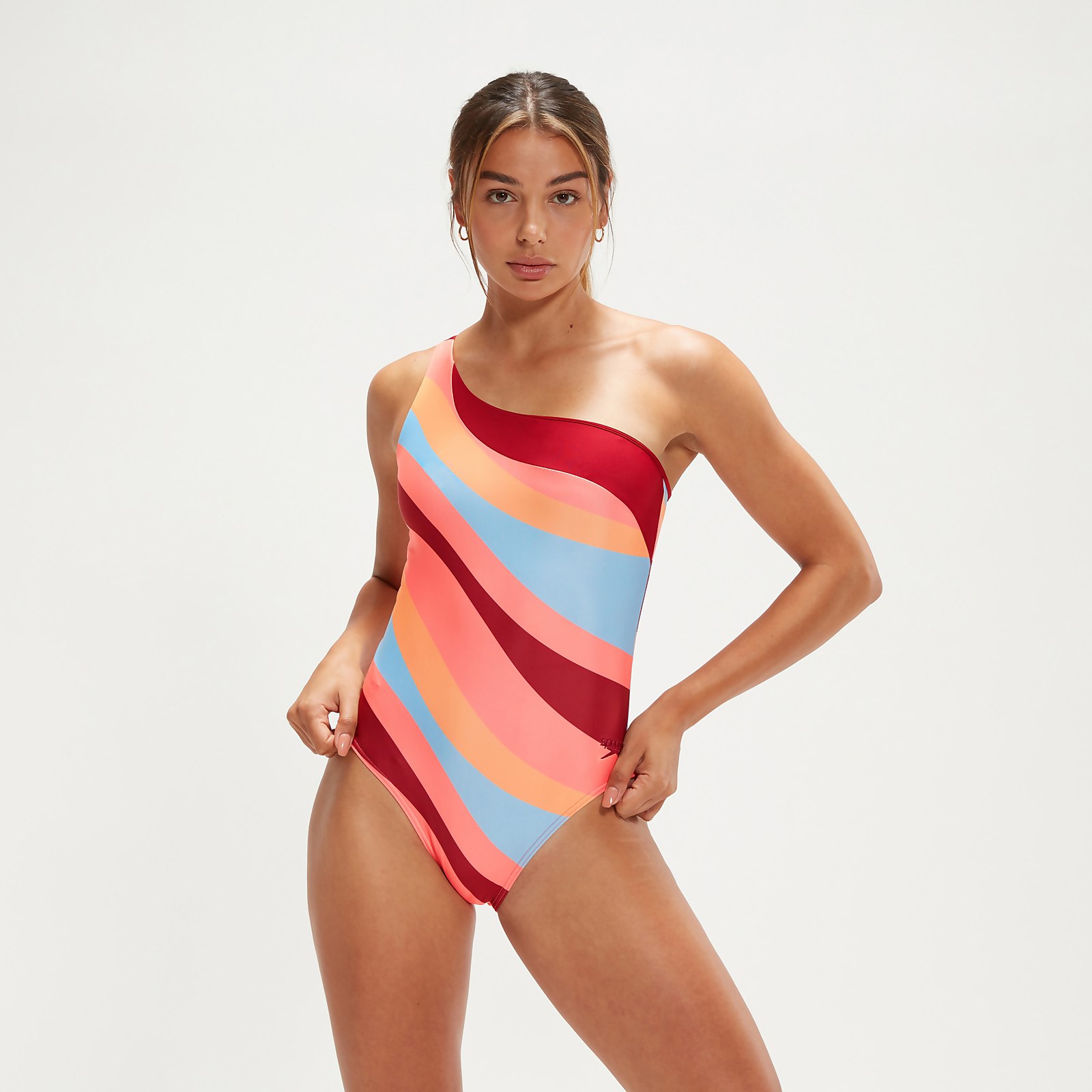 Women's Printed Asymmetric Swimsuit Oxblood/Coral