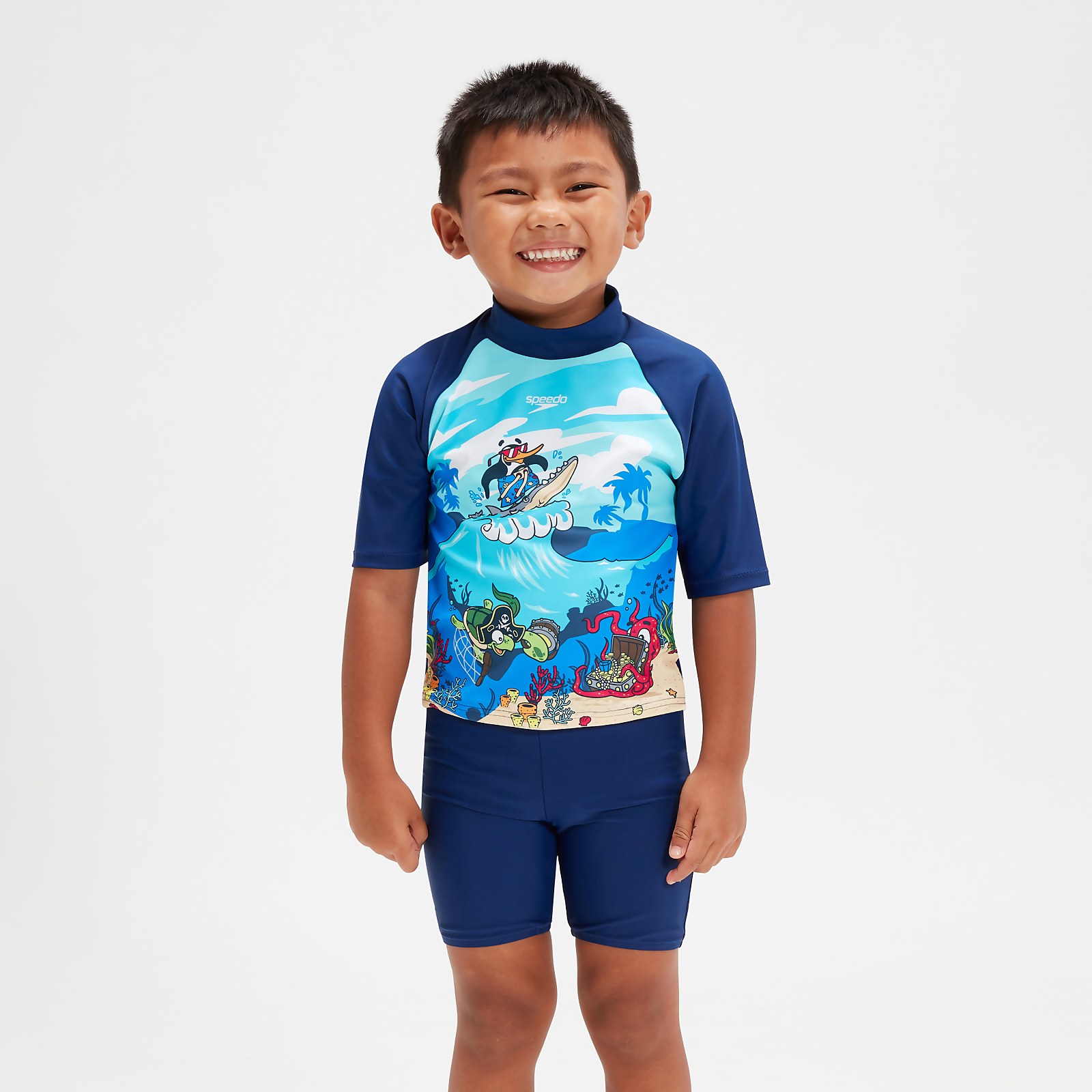 Schwimmlern-Sonnenschutz-Top und Shorts für Jungen im Kleinkindalter Blau