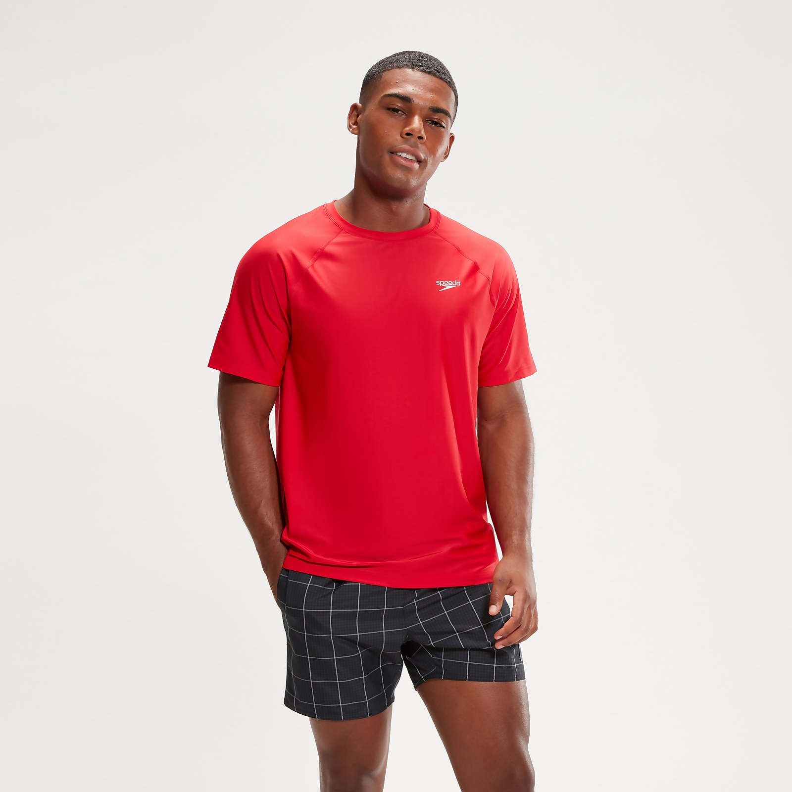 Photos - Swimwear Speedo Men's Essential Short Sleeve Swim Top Red 