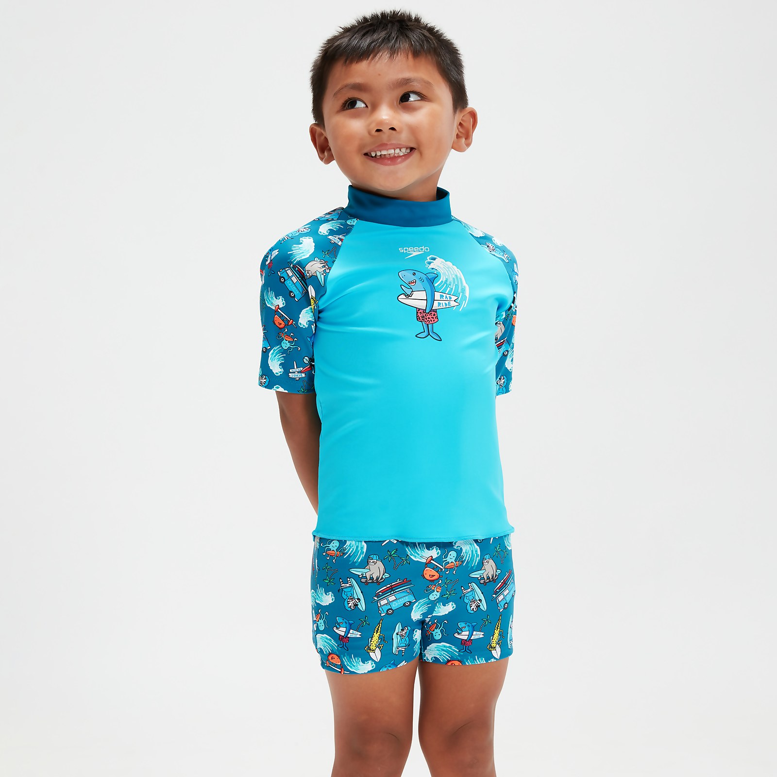 Infant Boys' Short Sleeve Printed Rash Top Set Blue