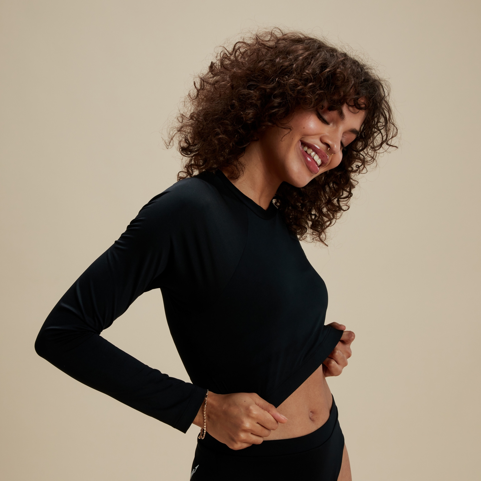 FLU3NTE Long Sleeve Crop Top Black