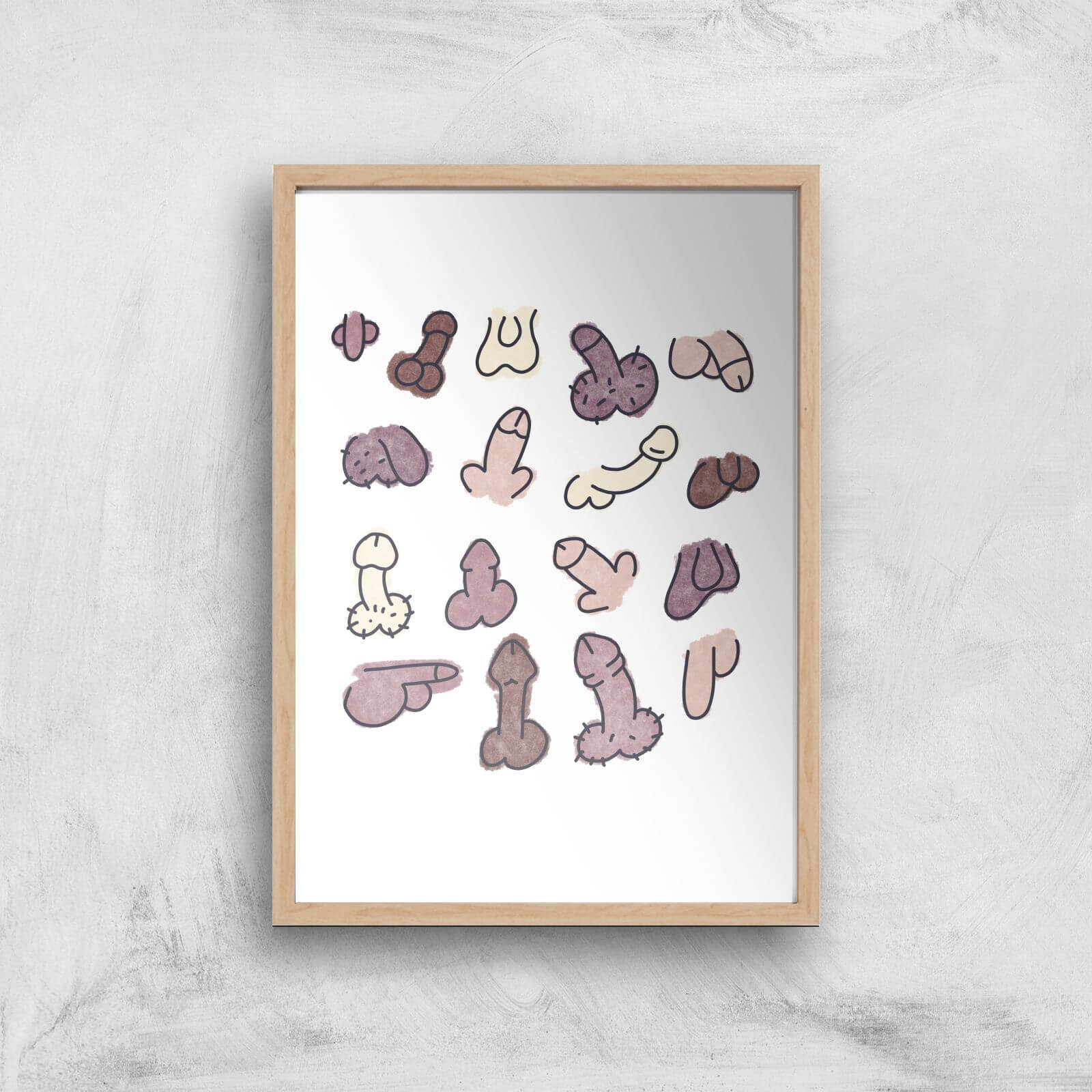 Peckers Giclee Art Print - A3 - Wooden Frame