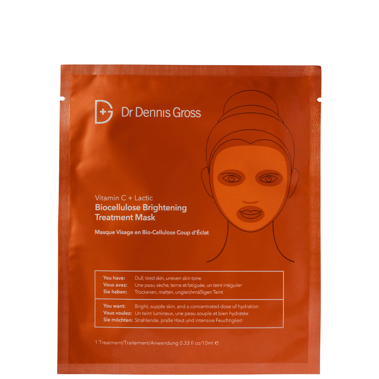 Dr Dennis Gross Skincare Vitamin C Lactic Biocellulose Brightening Treatment Mask - 4 Applications 0.35 oz