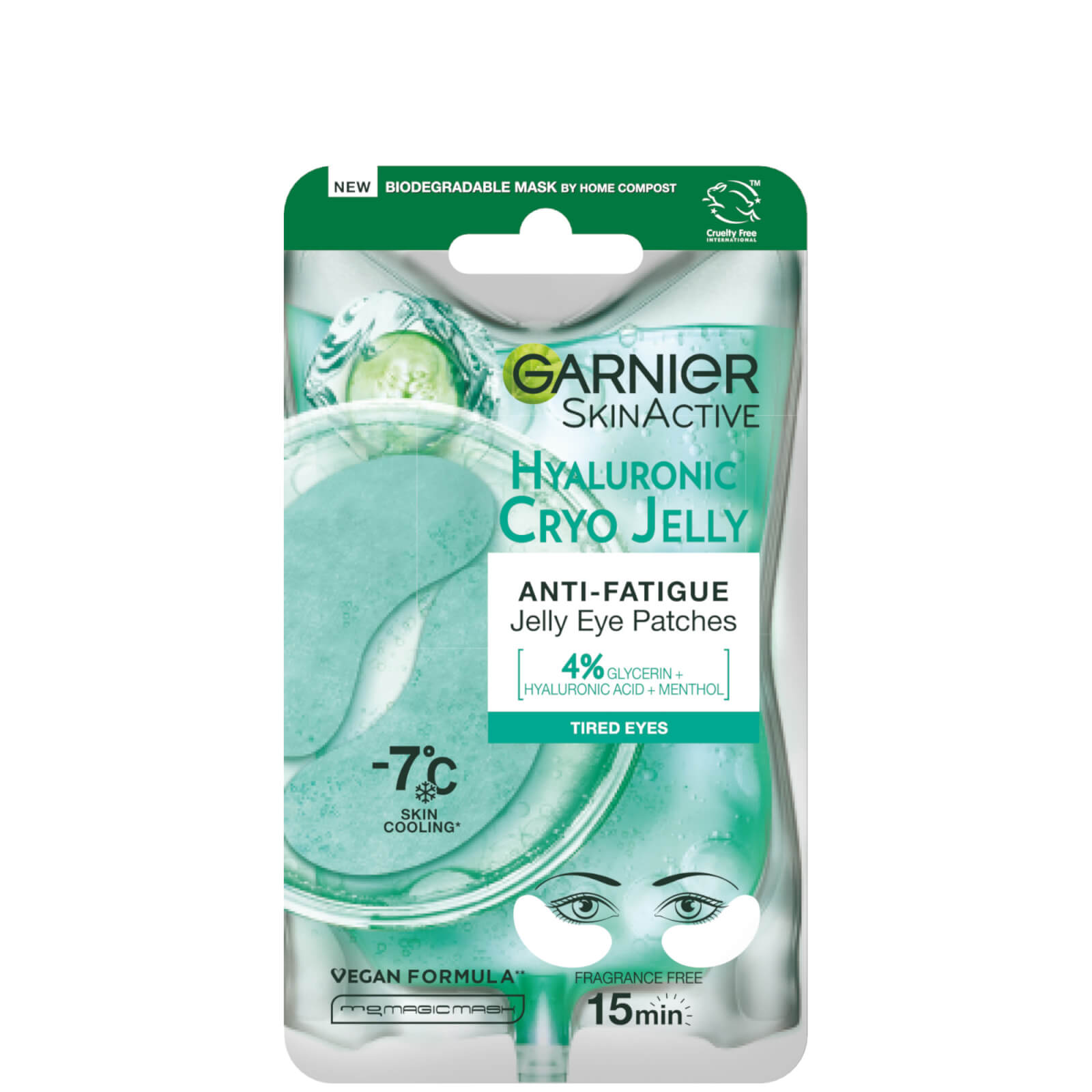 Garnier Anti-fatigue Hyaluronic Acid And Icy Cucumber Cryo Jelly Eye Patches In Blue