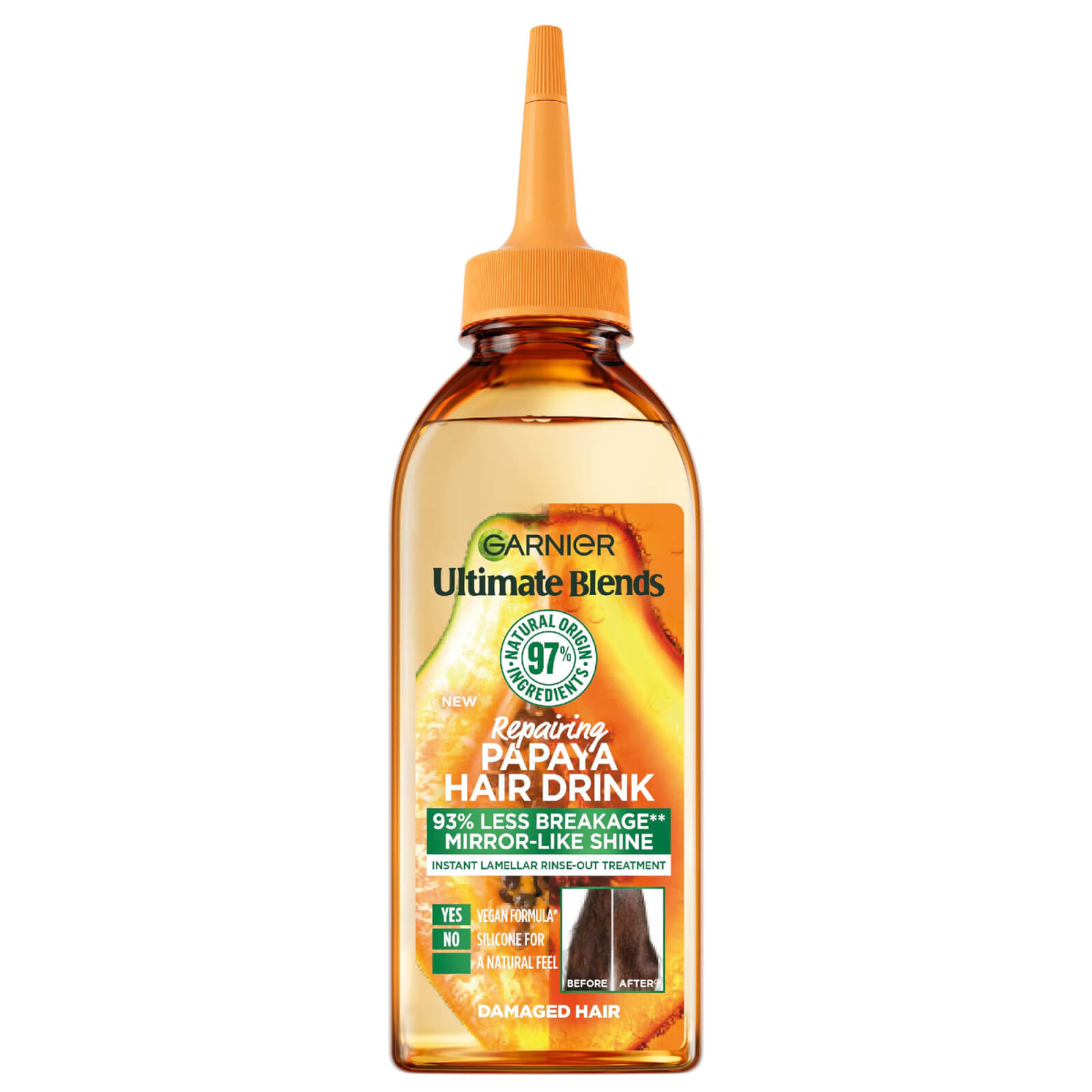 Garnier Ultimate Blends Repairing Papaya Hair Drink Liquid Conditioner For Dry Hair 200ml In Yellow