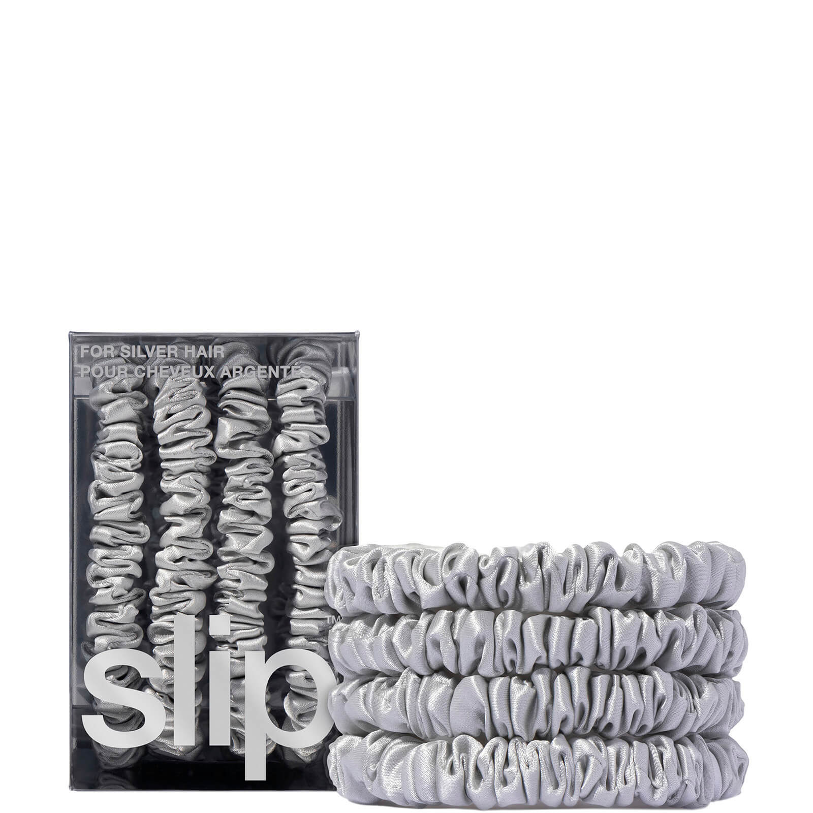 Image of Slip Pure Silk Skinny Scrunchies (Various Colours) - Silver