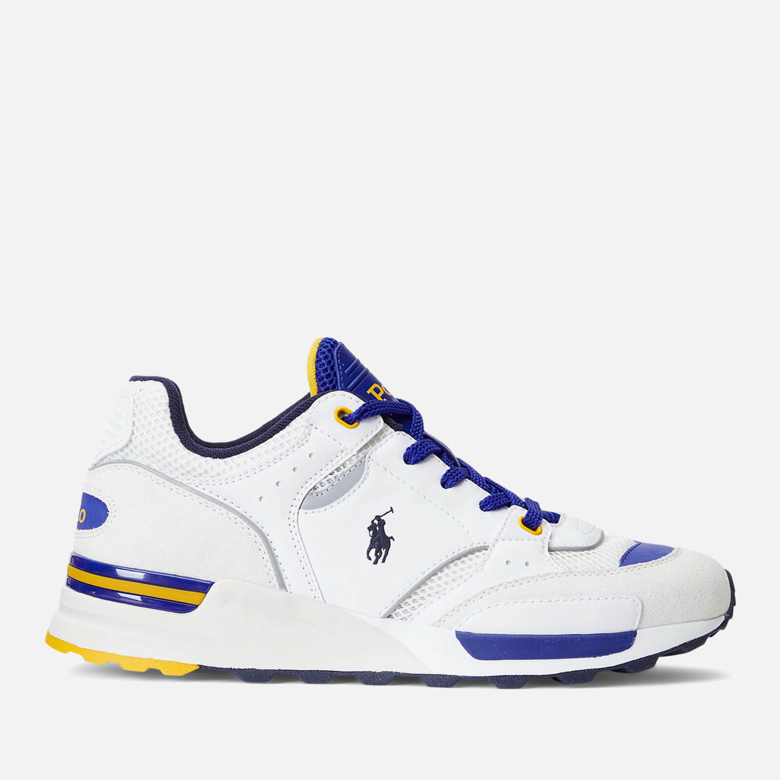 Polo Ralph Lauren Men's Trackster 200 Leather/Mesh Trainers - White/Royal/Gold - UK 8