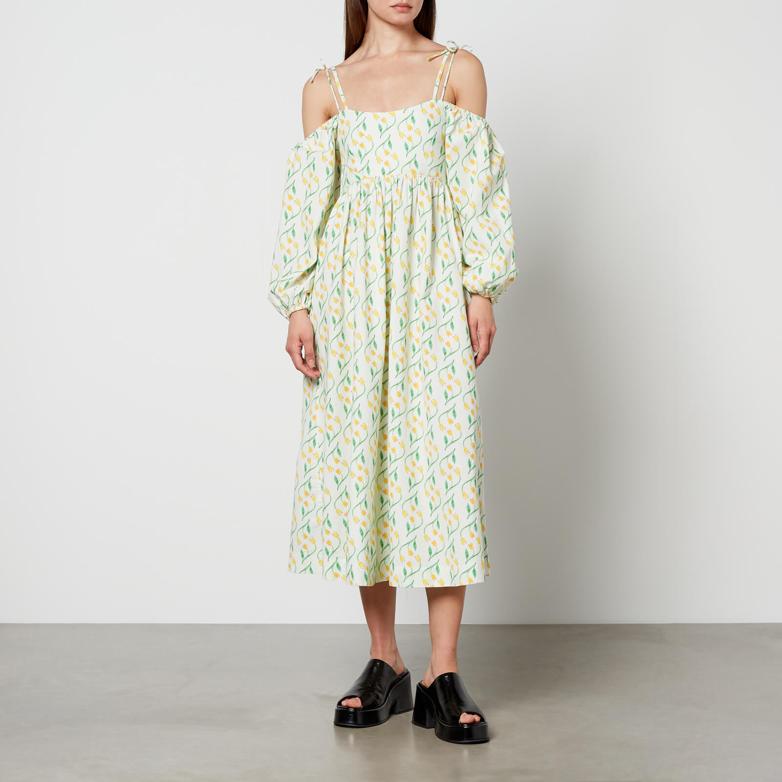 Damson Madder Edwina Floral-Print Cotton Midi Dress - Uk 6