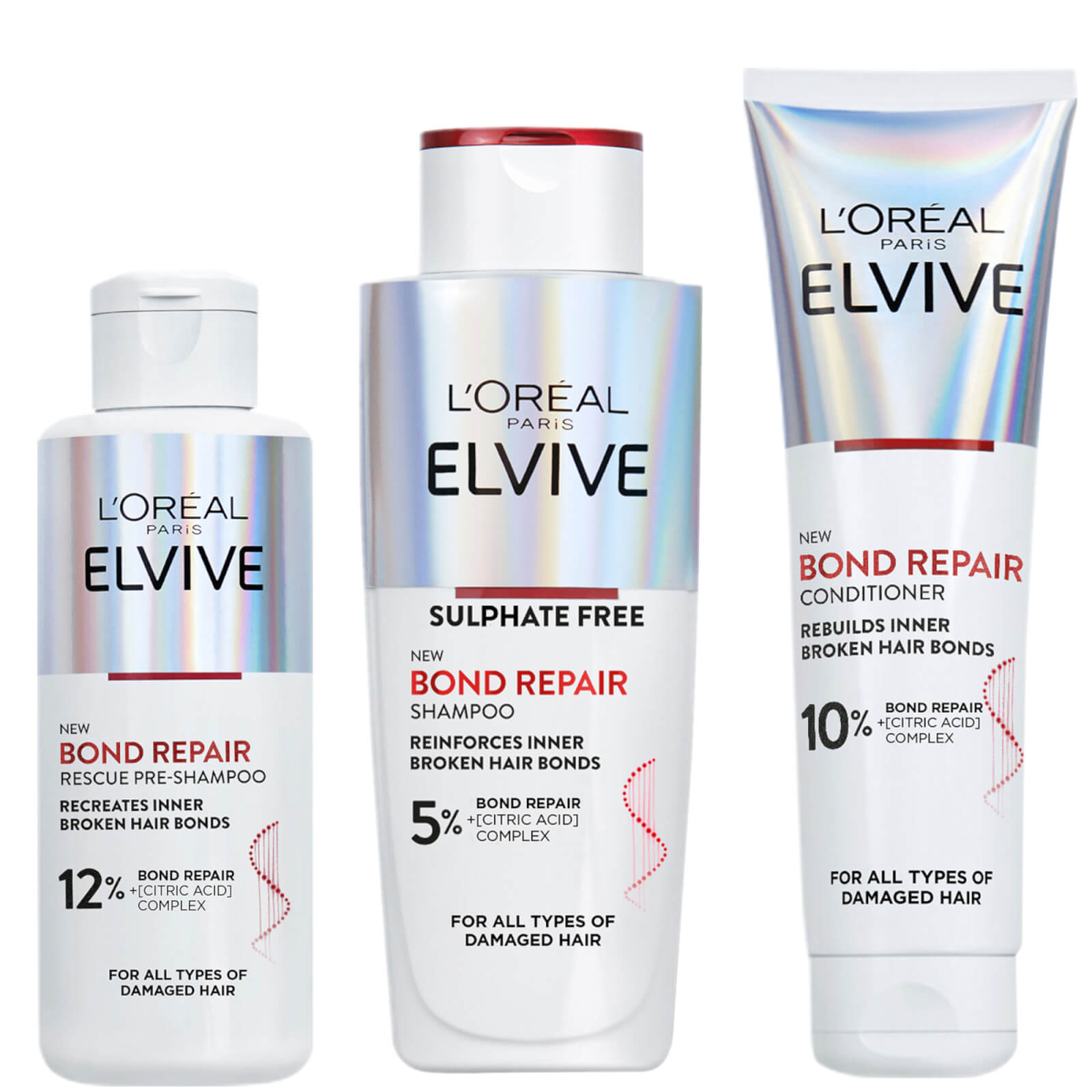L'oréal Paris Elvive Bond Repair 3 Step Routine Bundle For Damaged Hair In White