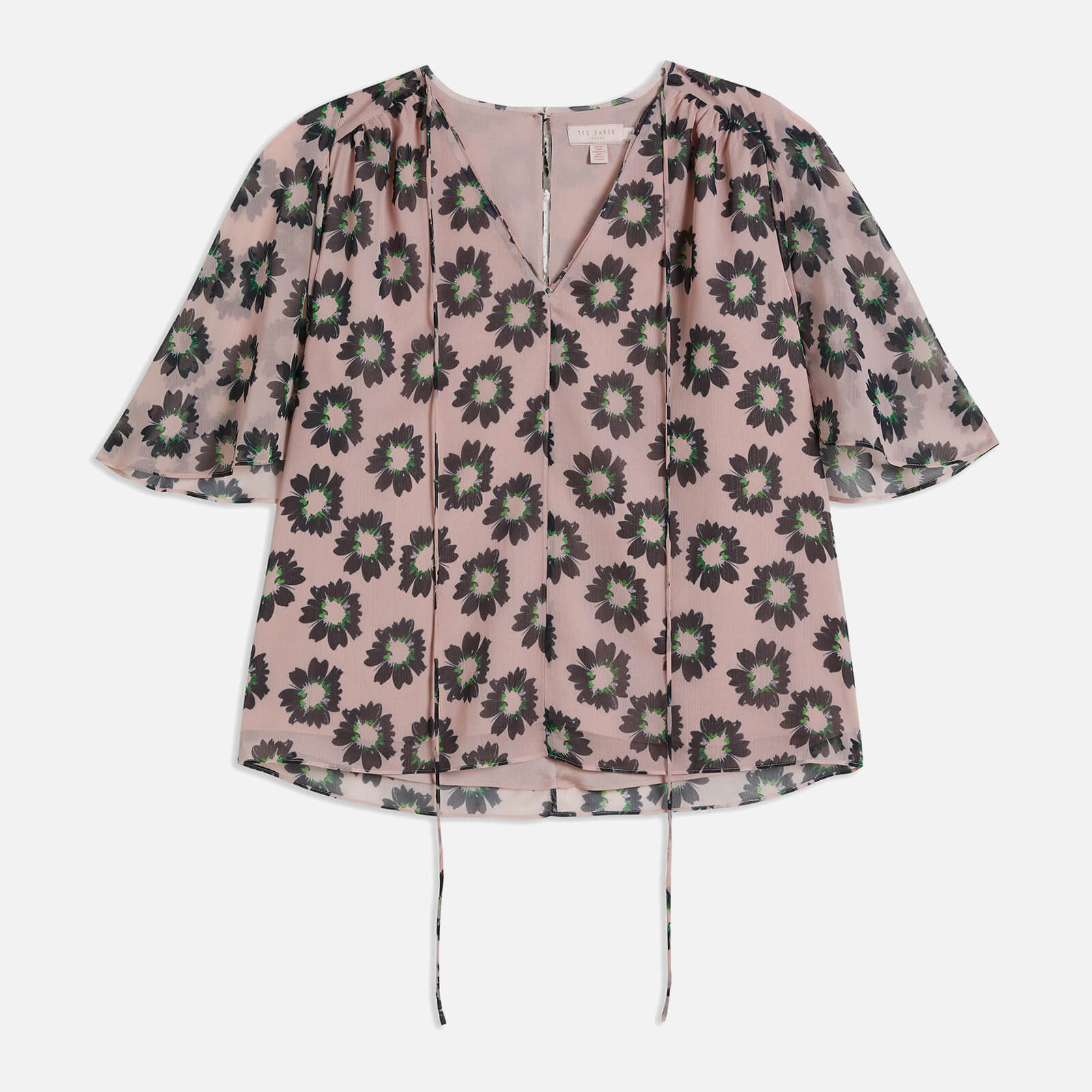 ted baker harlynn floral tie chiffon top - uk 6