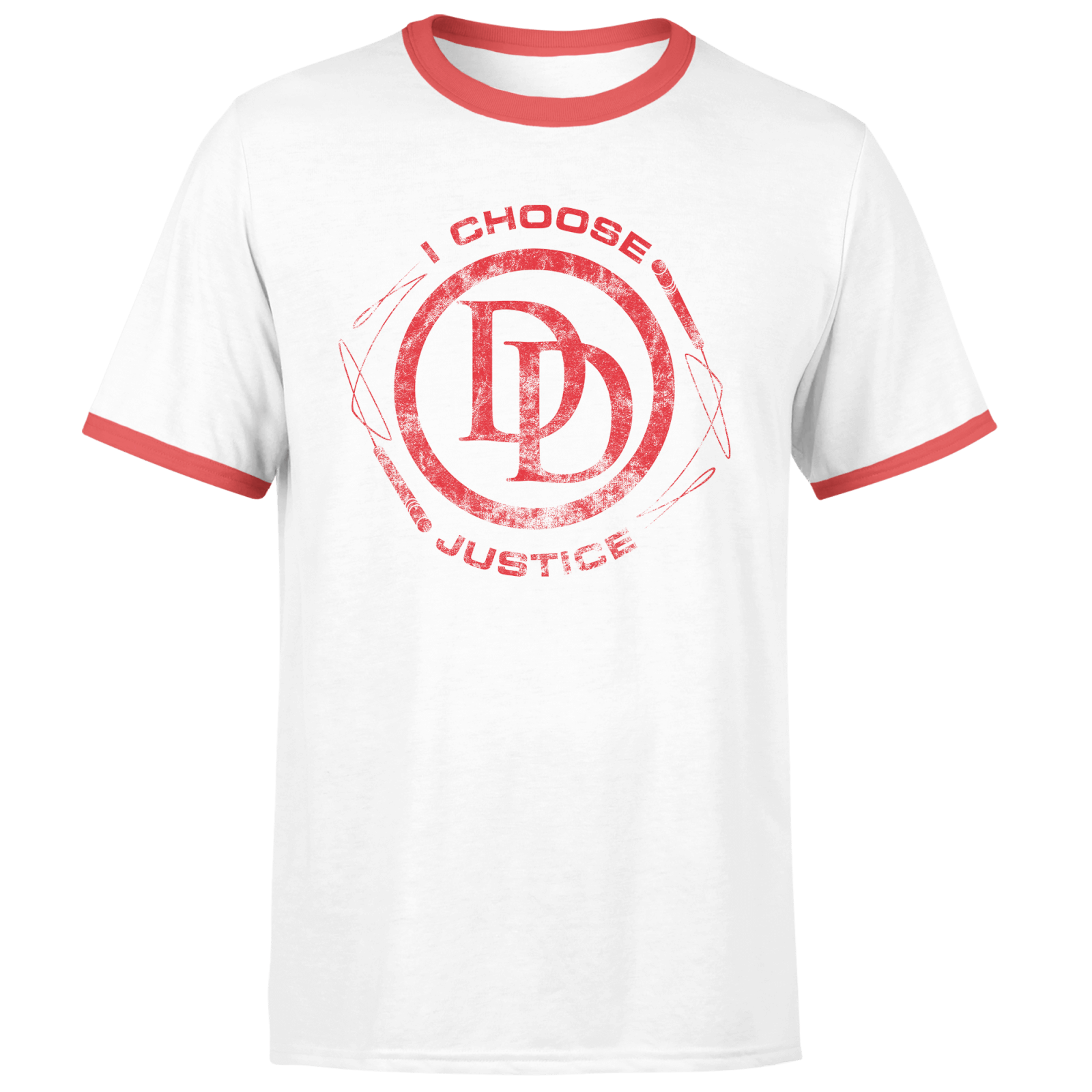 

Marvel Daredevil I Choose Justice Men's Ringer T-Shirt - White/Red - L - White/Red