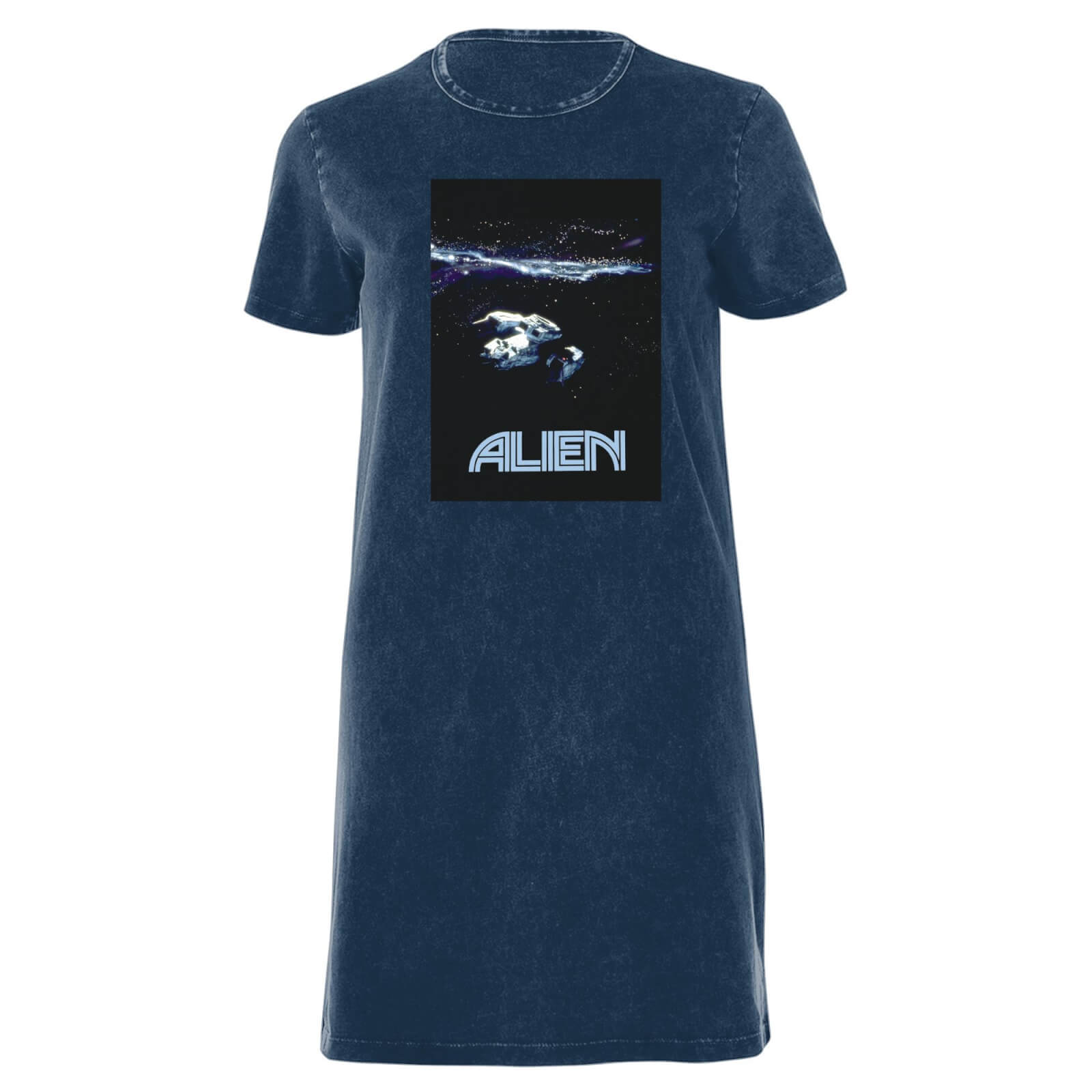 Alien Spacetravel Still Women's T-Shirt Dress - Navy Acid Wash - XXL - Navy Acid Wash