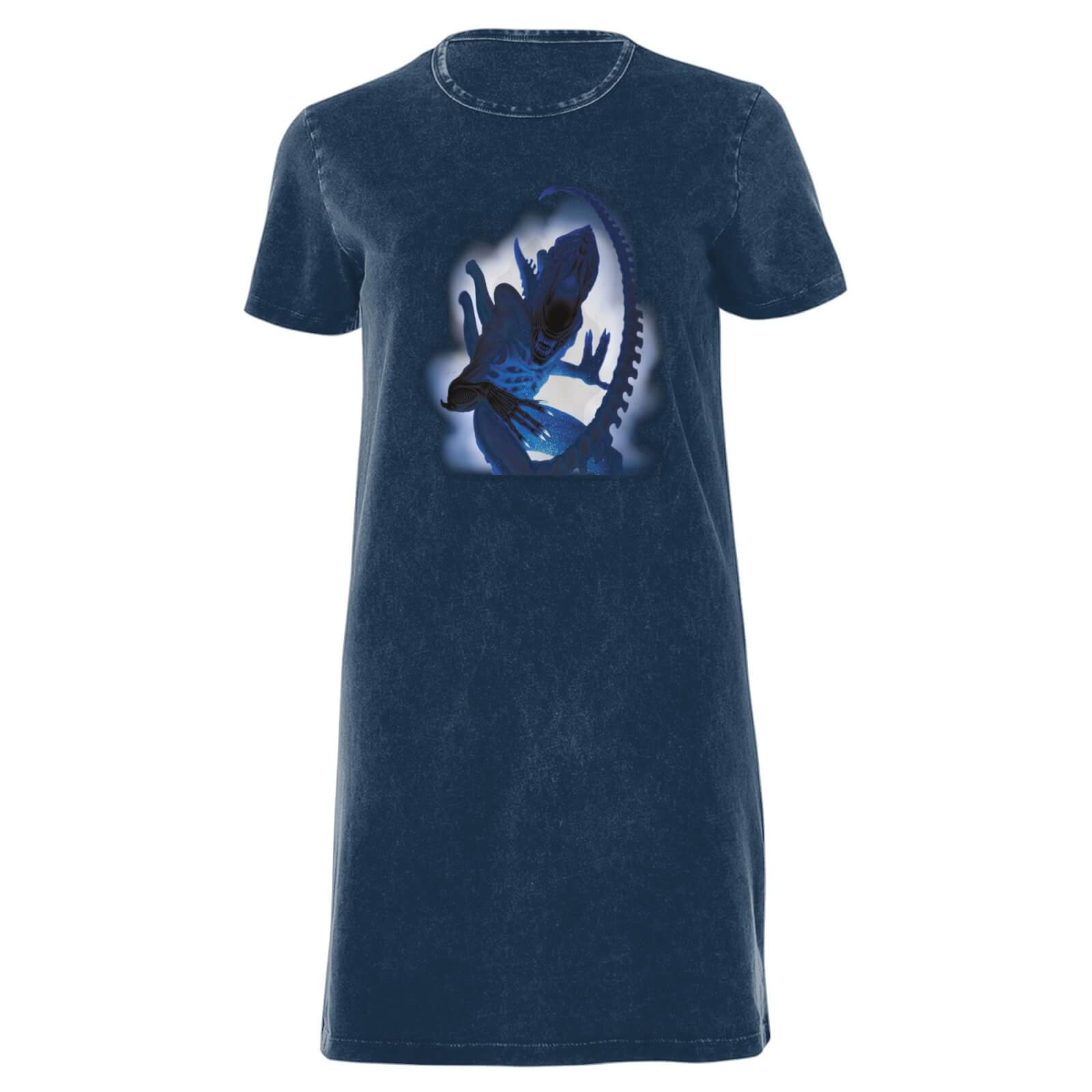 Alien Through The Smoke Women's T-Shirt Dress - Navy Acid Wash - XXL - Navy Acid Wash