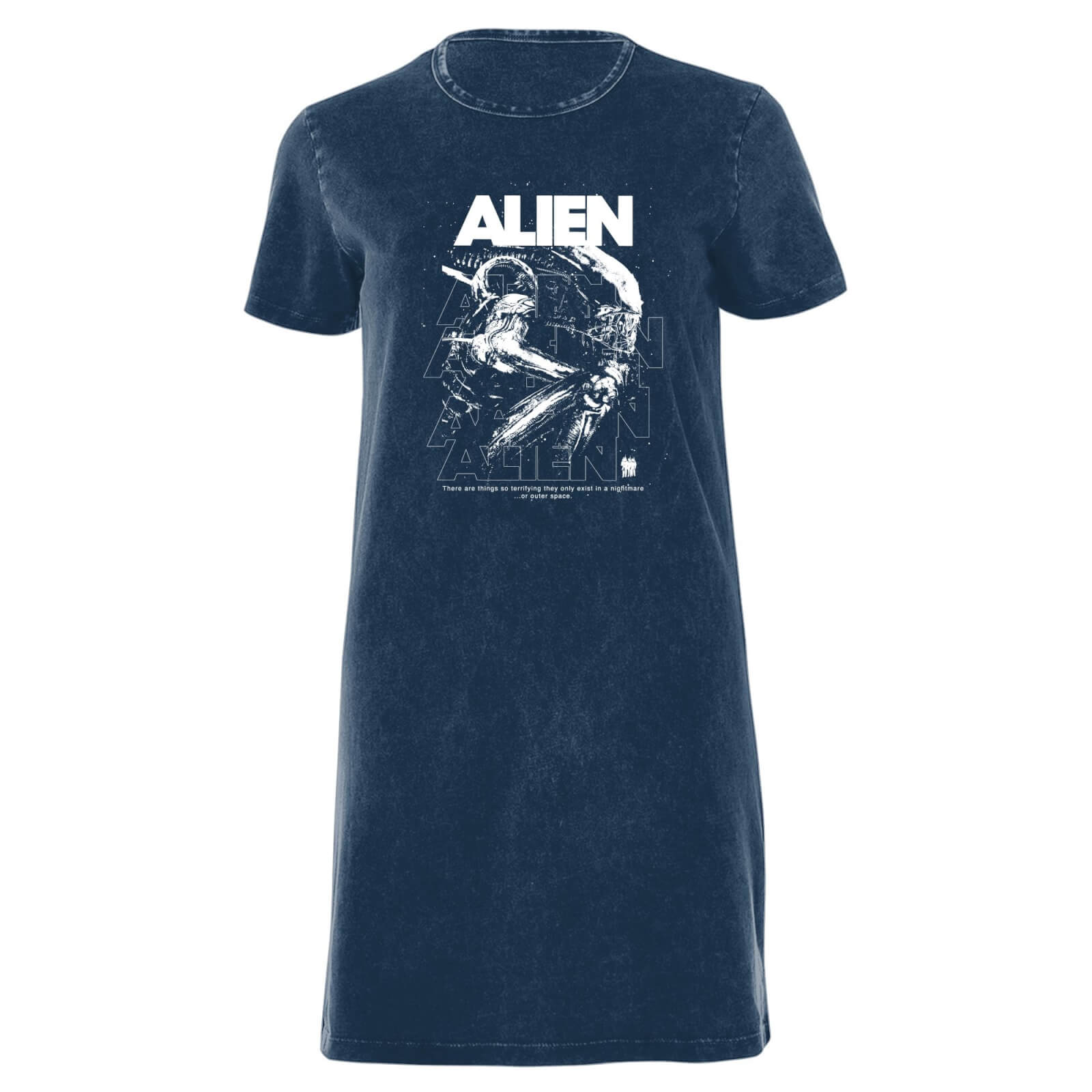 Alien Repeat Women's T-Shirt Dress - Navy Acid Wash - XXL - Navy Acid Wash