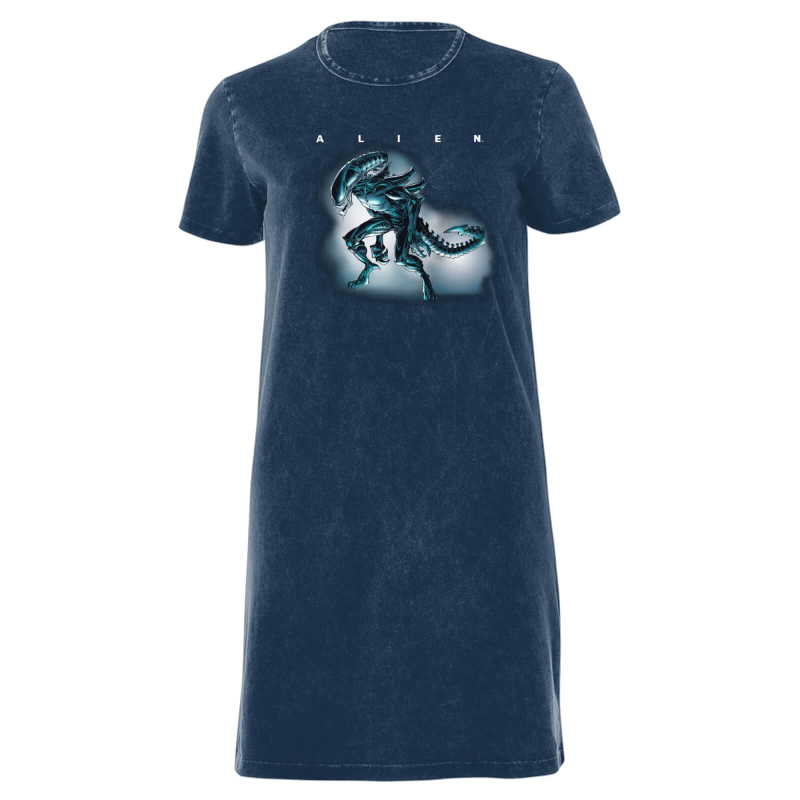 Alien Drooling Through Smoke Women's T-Shirt Dress - Navy Acid Wash - XXL - Navy Acid Wash