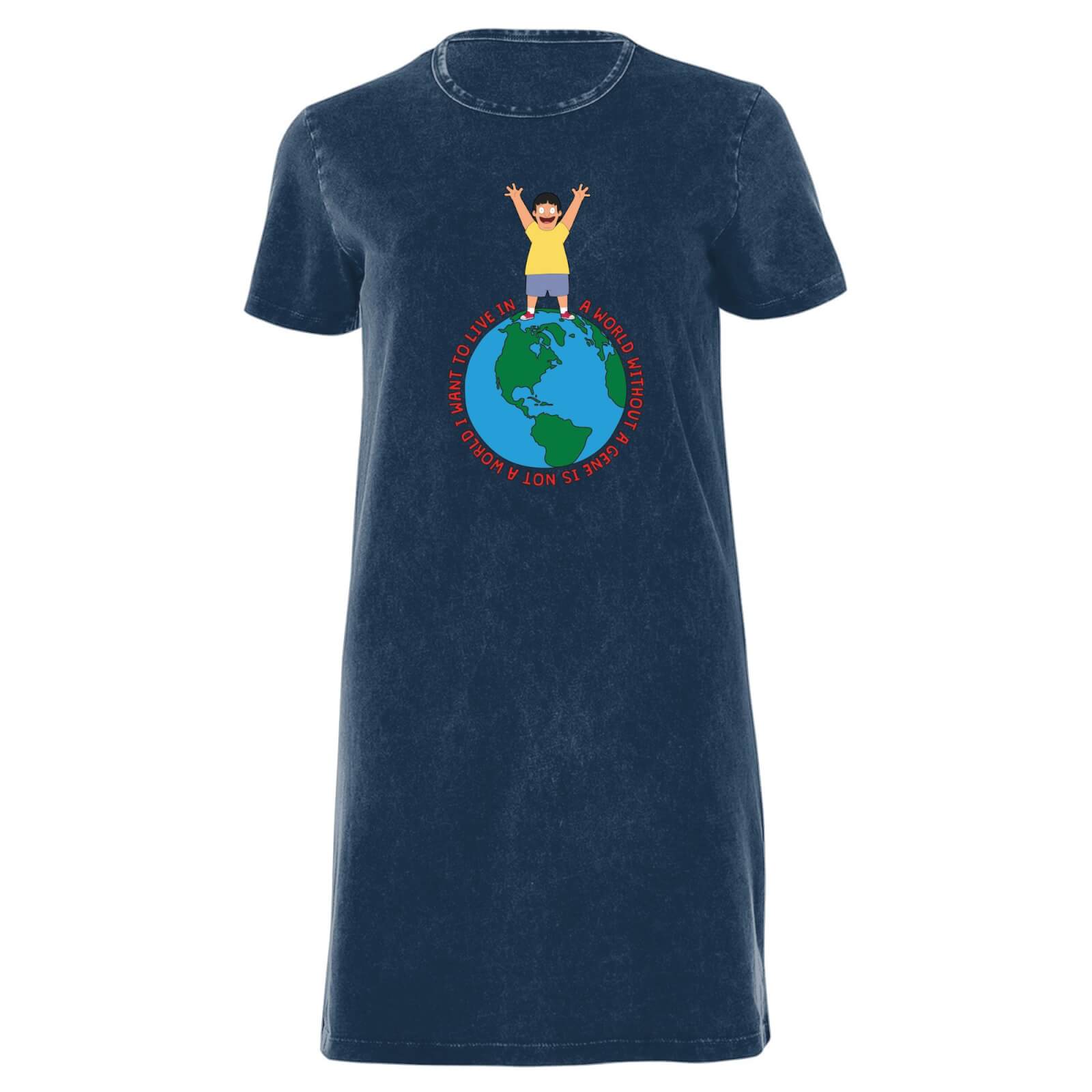 Bob's Burgers A World Without Women's T-Shirt Dress - Navy Acid Wash - XXL - Navy Acid Wash