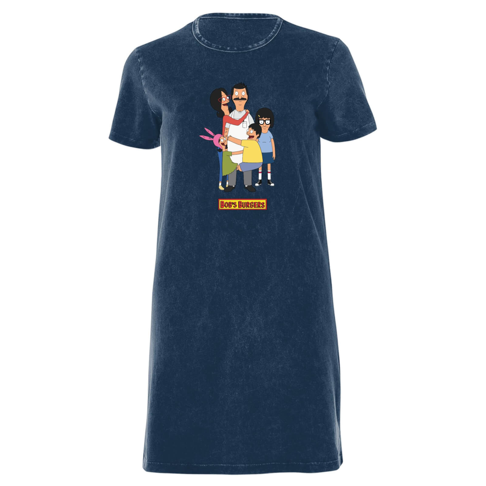 Bob's Burgers Family Women's T-Shirt Dress - Navy Acid Wash - XXL - Navy Acid Wash