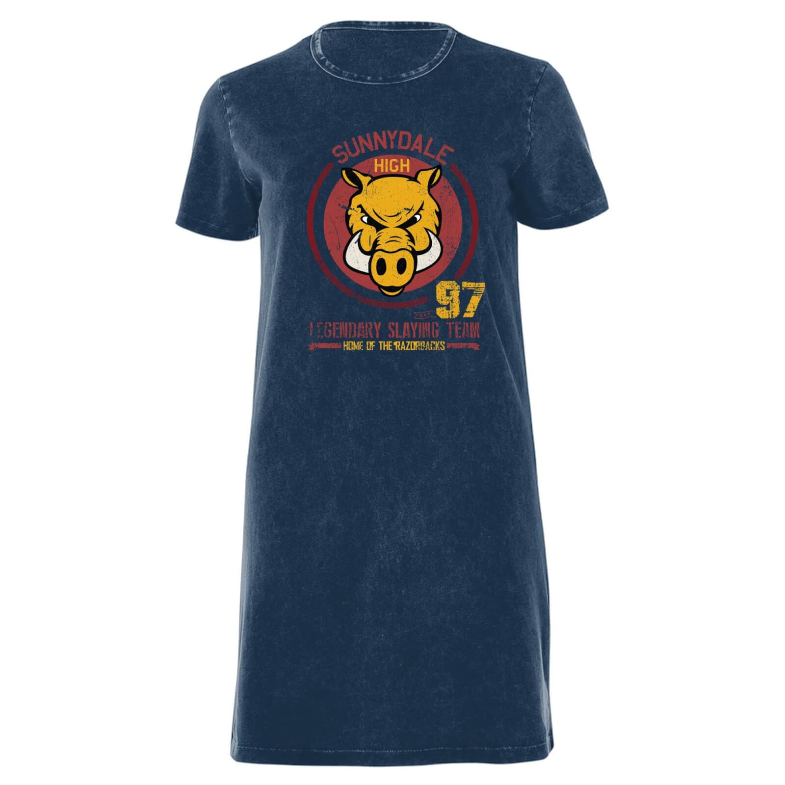 Buffy The Vampire Slayer Sunnydale High Varsity Women's T-Shirt Dress - Navy Acid Wash - XXL - Navy Acid Wash