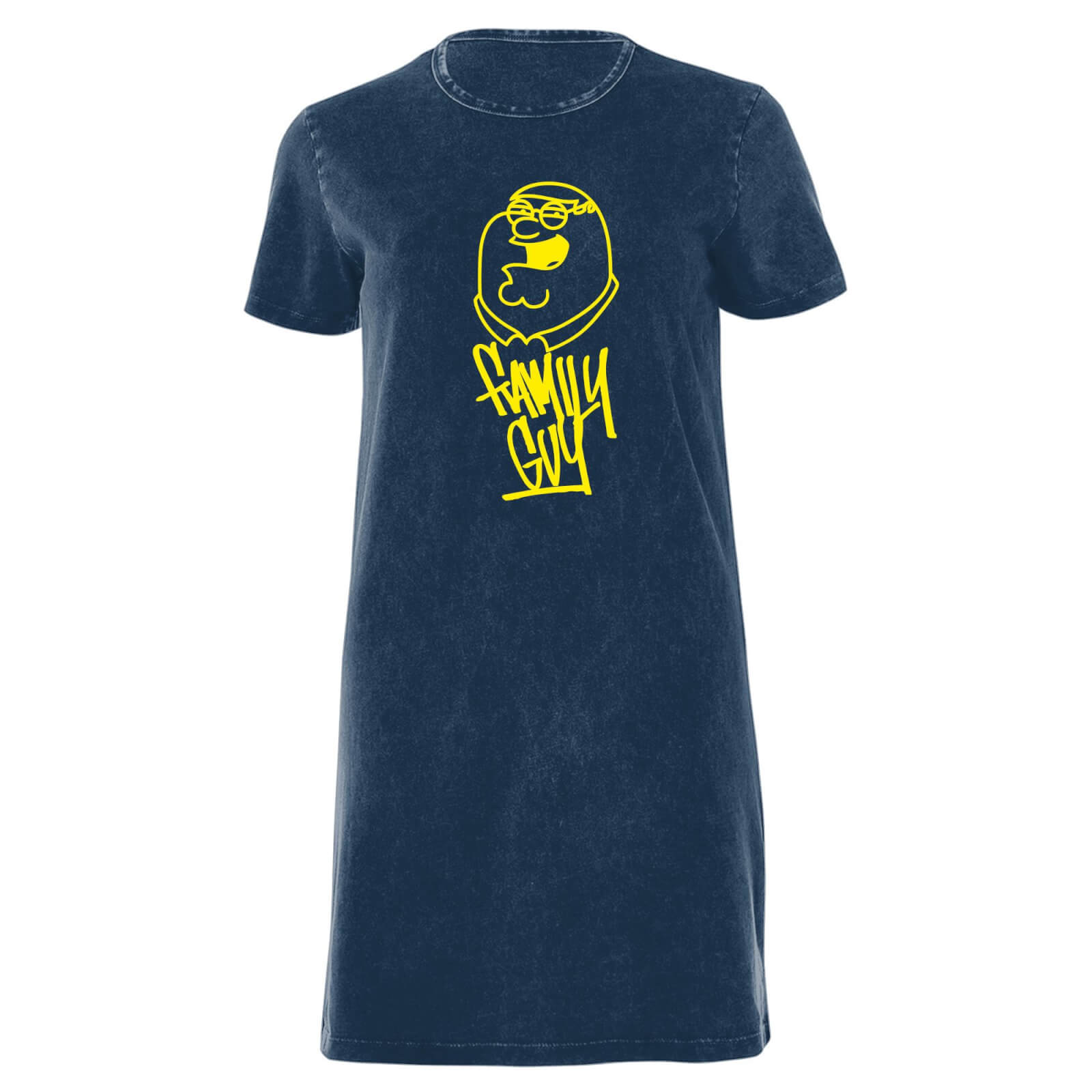 Family Guy Yellow Pete Women's T-Shirt Dress - Navy Acid Wash - XXL - Navy Acid Wash