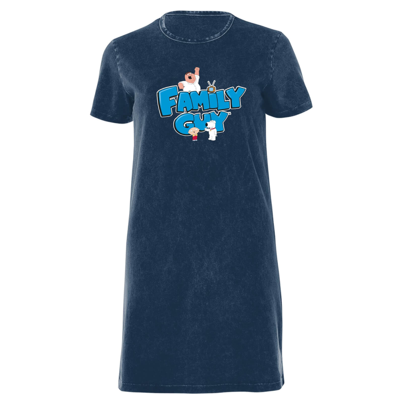 Family Guy Character Logo Women's T-Shirt Dress - Navy Acid Wash - XXL - Navy Acid Wash