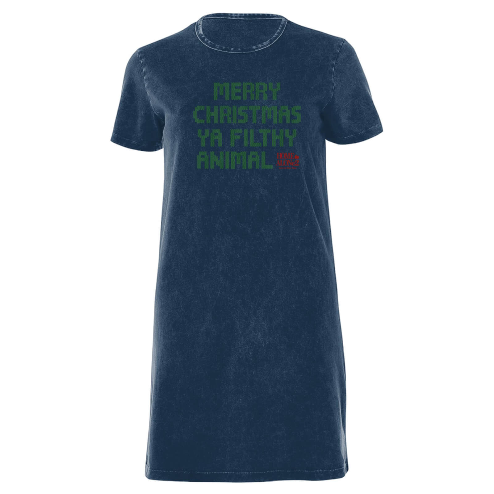 Home Alone Ya Filthy Animal Women's T-Shirt Dress - Navy Acid Wash - XXL - Navy Acid Wash