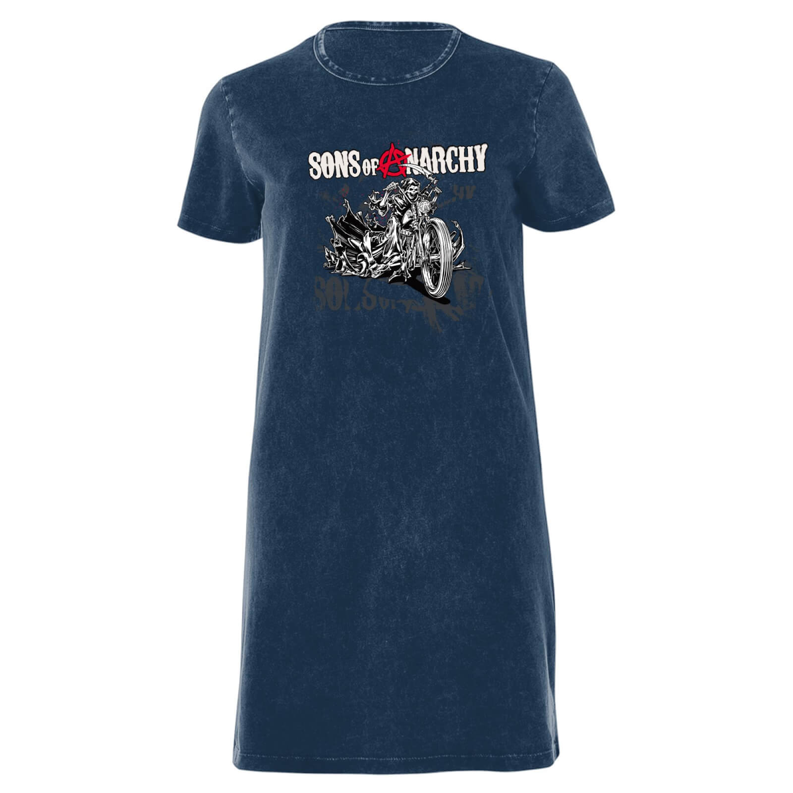 Sons of Anarchy Motorbike Reaper Women's T-Shirt Dress - Navy Acid Wash - XXL - Navy Acid Wash