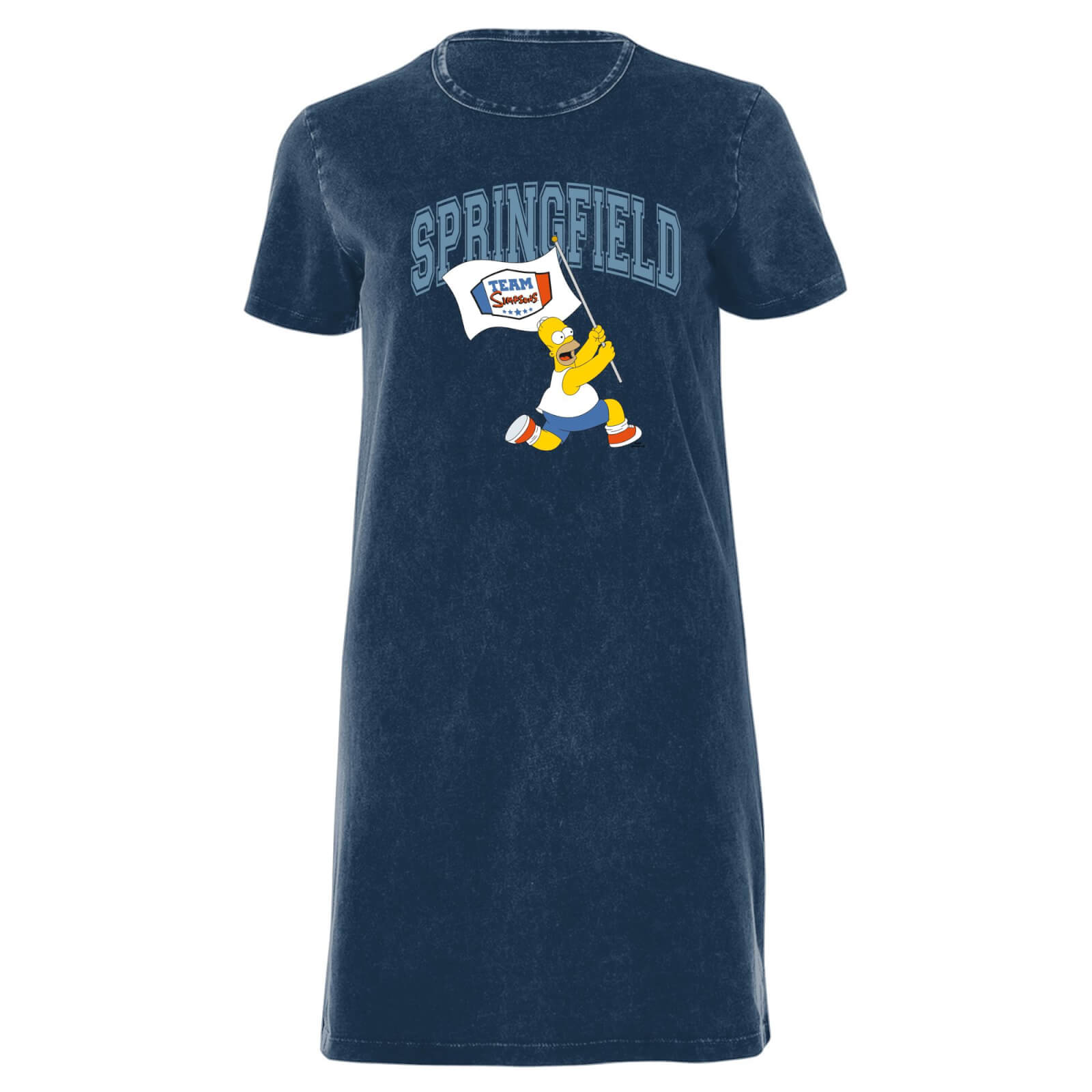 The Simpsons Springfield Team Women's T-Shirt Dress - Navy Acid Wash - XXL - Navy Acid Wash